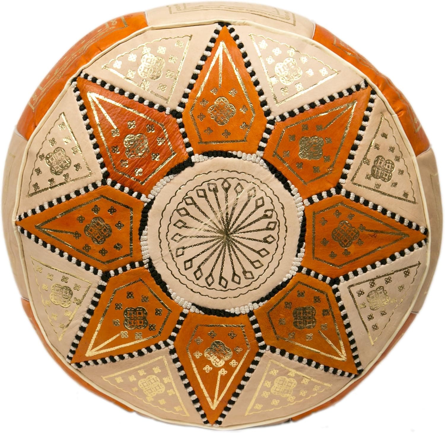 Stuffed Marrakech Leather Pouf, Orange