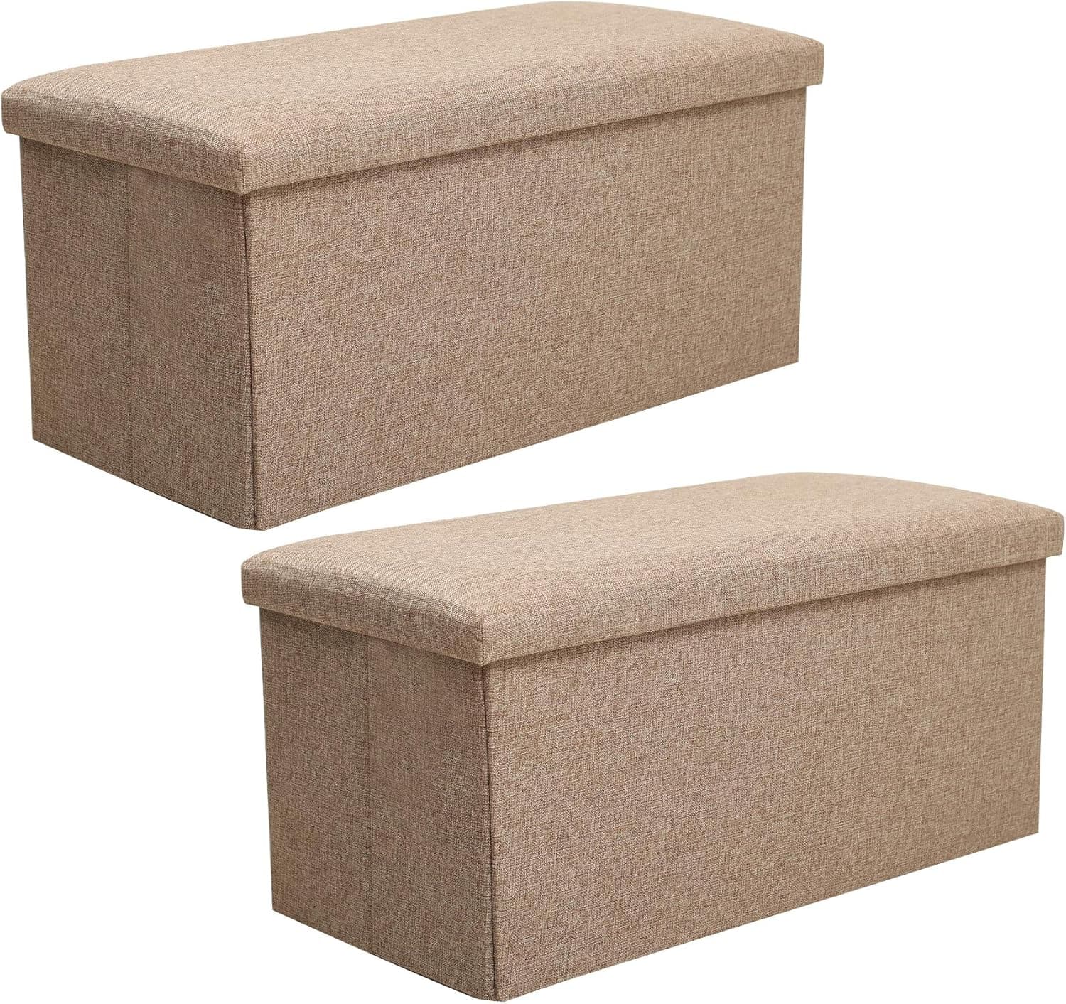 Varbucamp 25L Cube Ottoman Bench with Storage,Thicker Sturdy Ottoman Foot Rest for Living Room,Khaki 2 Pack (Lengthened