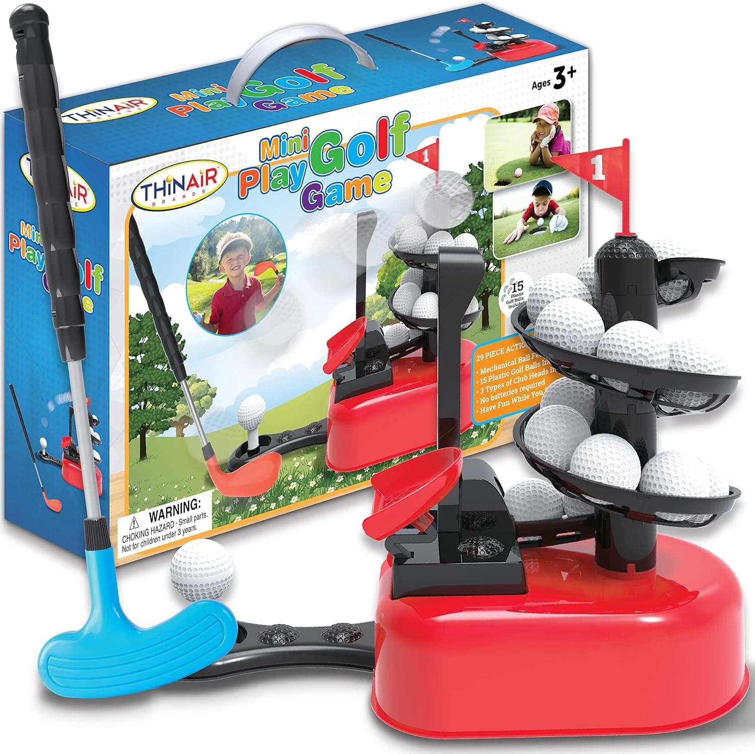 Nature Bound Kids’ Golf Set for Boys & Girls | Durable Plastic Indoor & Outdoor Set Comes with 15 Kids’ Golf Balls, Mechanical Tee & Kids’ Golf Club with 3 Clubheads for Lefthand & Righthand Play
