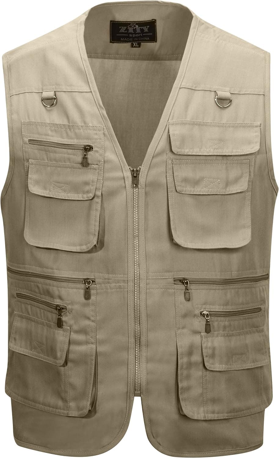 Alipolo Men's Fishing Vest Multi Pockets Photography Outdoor Jacket Vest Khaki US XXL/Label 5XL