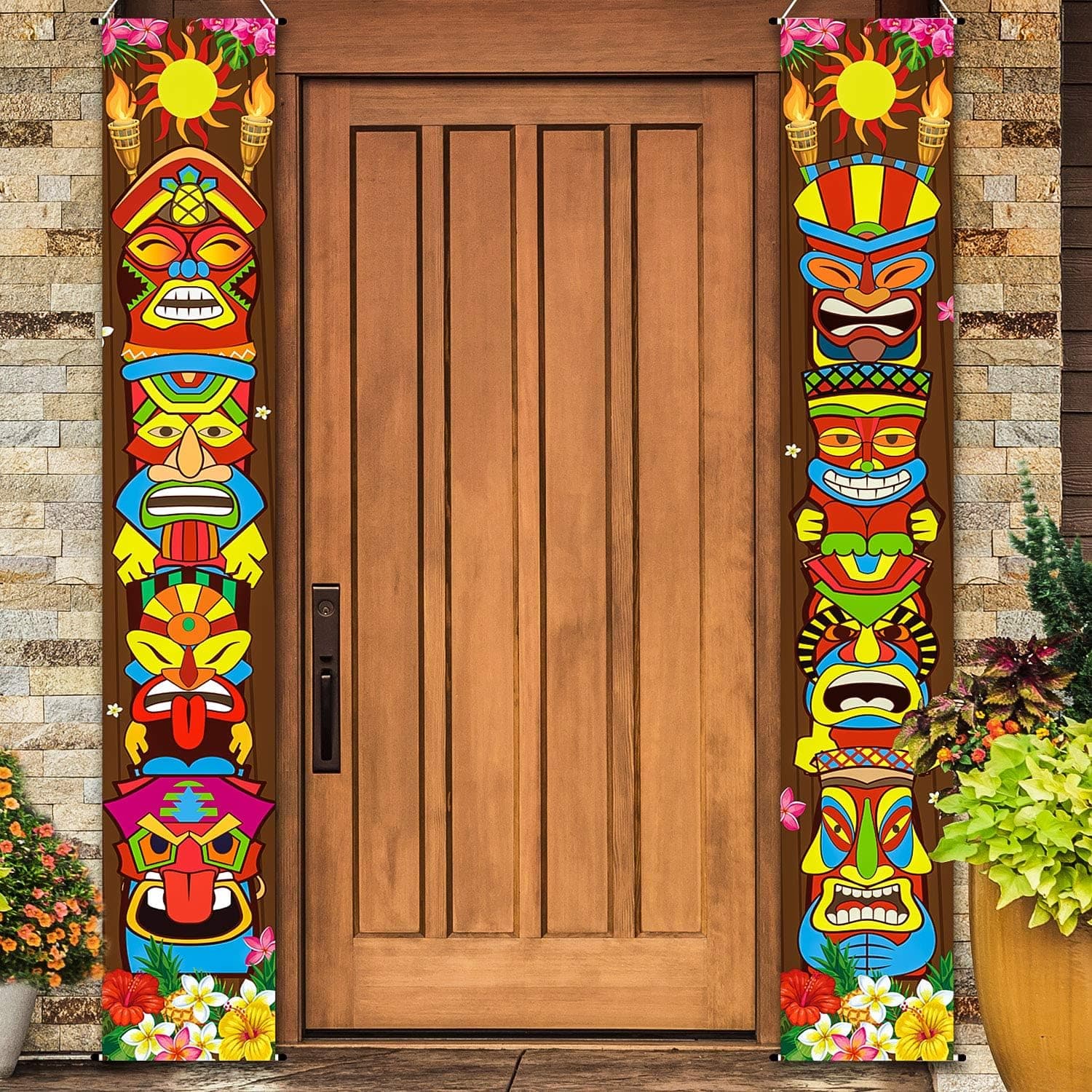 Luau Party Decoration Tiki Hawaiian Banner Welcome Aloha Banner Sign Tropical Banner Door Wall Hanging Decor for Adults Hibiscus Party Carnival Party Jungle Backdrop (Clssic Style)