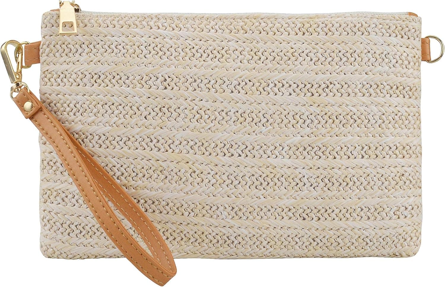 AGNETA Women's Straw Clutch Purse Summer Beach Crossbody Handbag Zipper Wristlet with Detachable Chain Strap