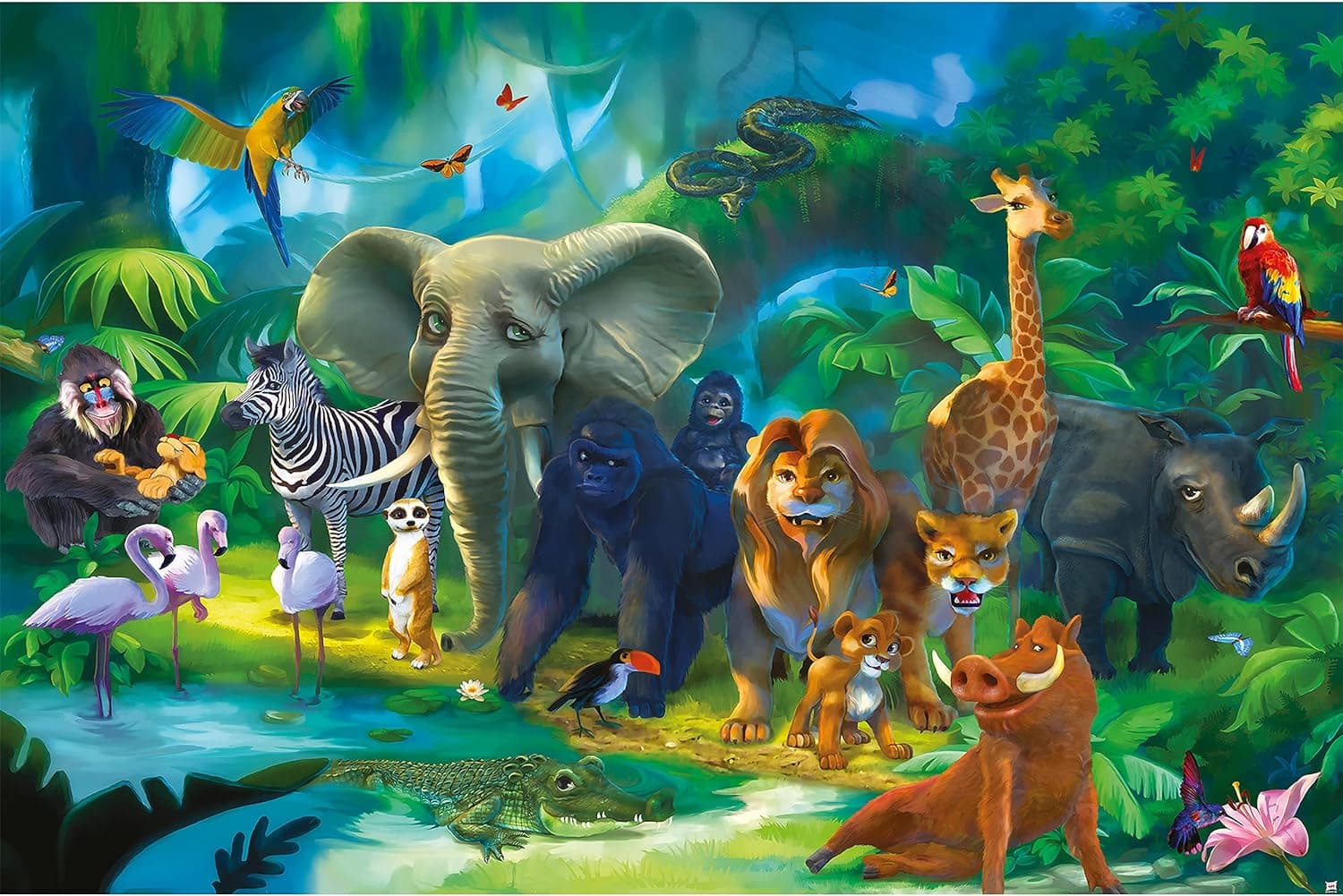 GREAT ART Kid’s Room Nursery Poster – Jungle Animals – Picture Decoration Colorful Wild Safari Adventure Rainforest Bush Kids Wilderness Image Photo Decor Wall Mural (55x39.4in - 140x100cm)