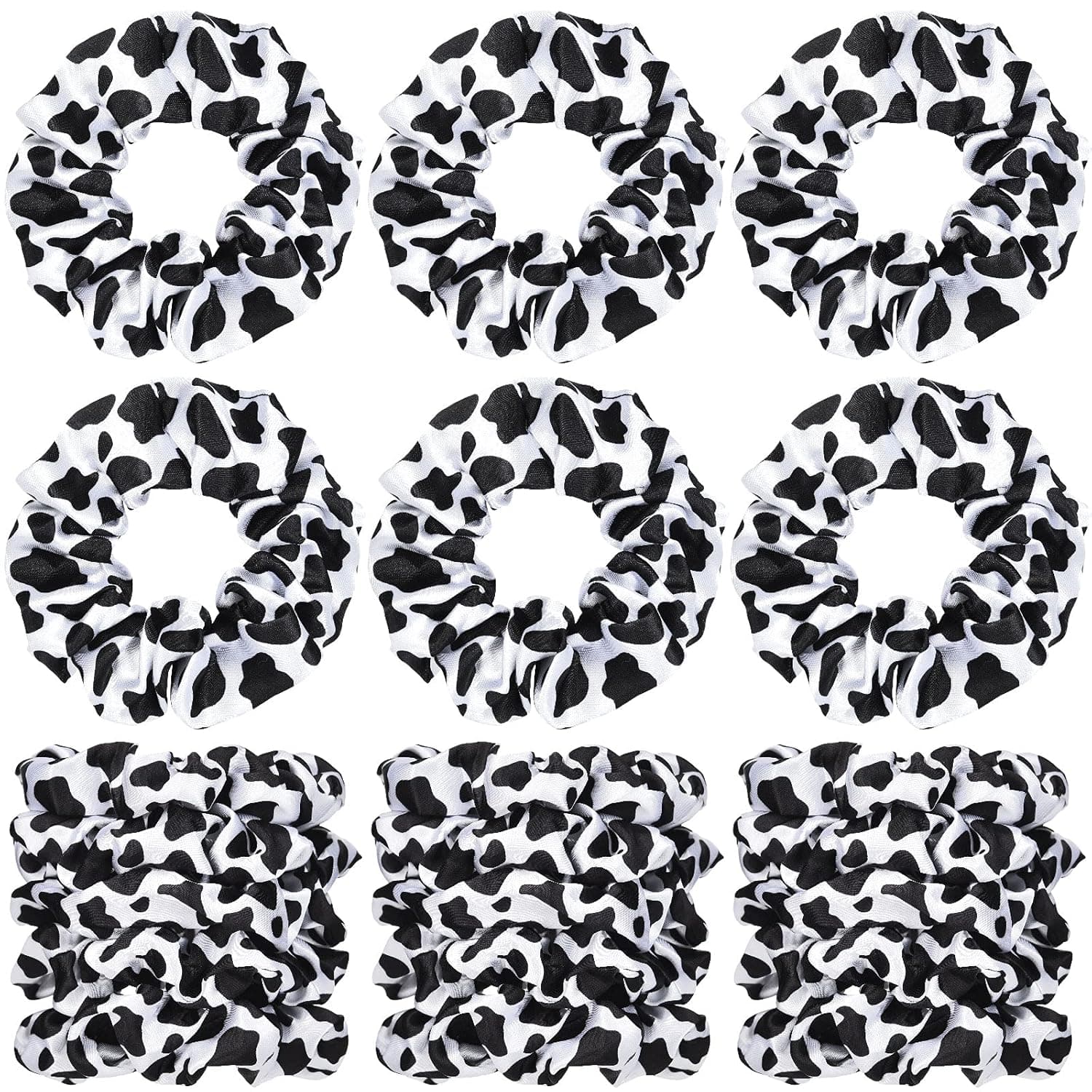 20 Pieces Western Cow Print Scrunchies Girl Hair Scrunchies Sports Scrunchy Hair Ties Elastic Silk Satin Scrunchies Hairband Scrunchy Ponytail Holder for Player Team Hair Accessories (Black)