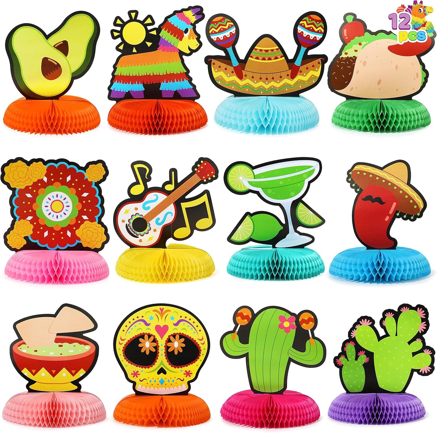 JOYIN 12 PCS Fiesta Honeycomb Table Centerpiece 8.5” for Fun Fiesta Taco Party Supplies, Luau Event Photo Props, Mexican Theme Decoration, Cinco De Mayo Table Party Decorations, Carnivals Festivals, Taco Tuesday Event