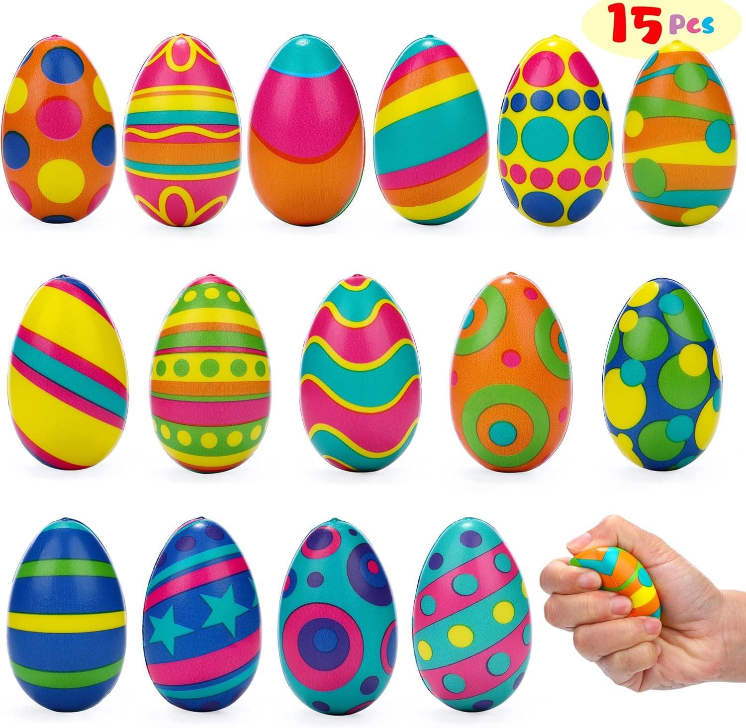 Pop Easter Fidget Egg Toys: Stress Relief Tools Fun Squeeze Push Sensory Kids Favors Colorful Mystery Bouncy Flying Ball Suprise Mini Birthday Party Gift Boys Girls Classroom Prize (15pcs)