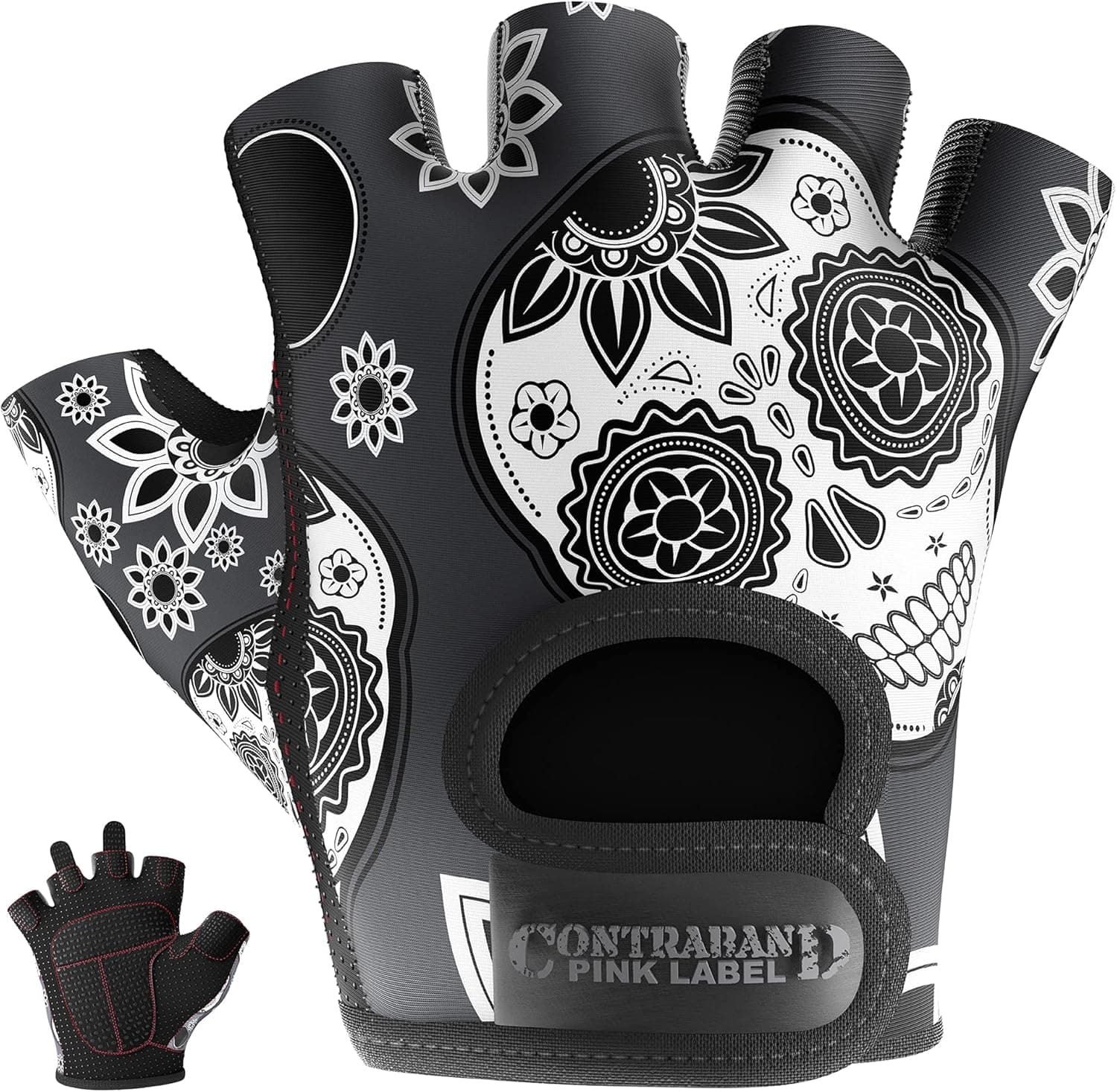 Contraband Pink Label 5237 Designer Series Workout Gloves for Women | Sugar Skull Print Weight Lifting Gloves for Women w/ Grip-Lock Padding | Gym Gloves for Women w/ Medium Padding
