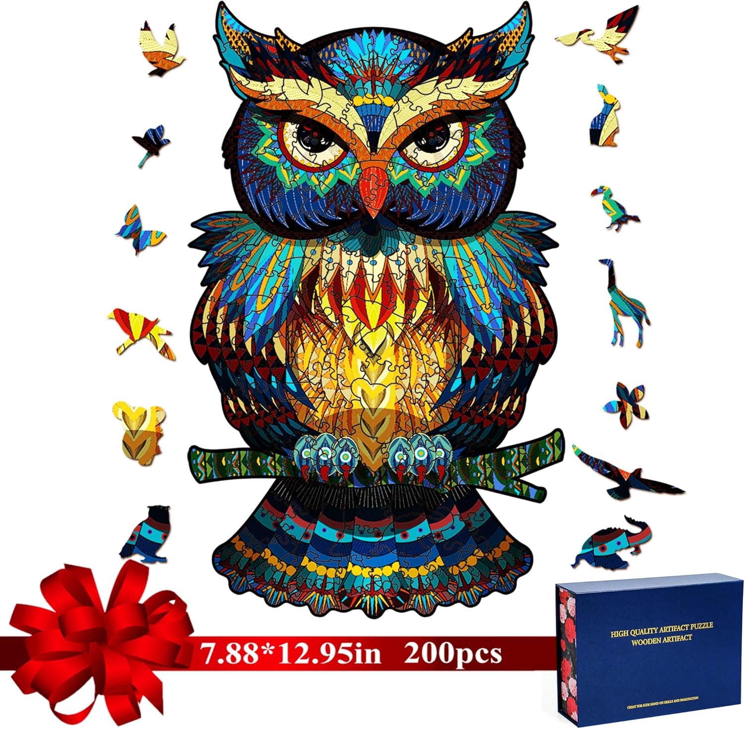 RONGGE Wooden Puzzles for Adults and Kids Toys Birthday Valentine Men Women Gifts Family Parent Child Games Unique Animal Shape Jigsaw Pieces Owl Wood Crafts, Waterproof (7.88 x 12.95in 200pcs)