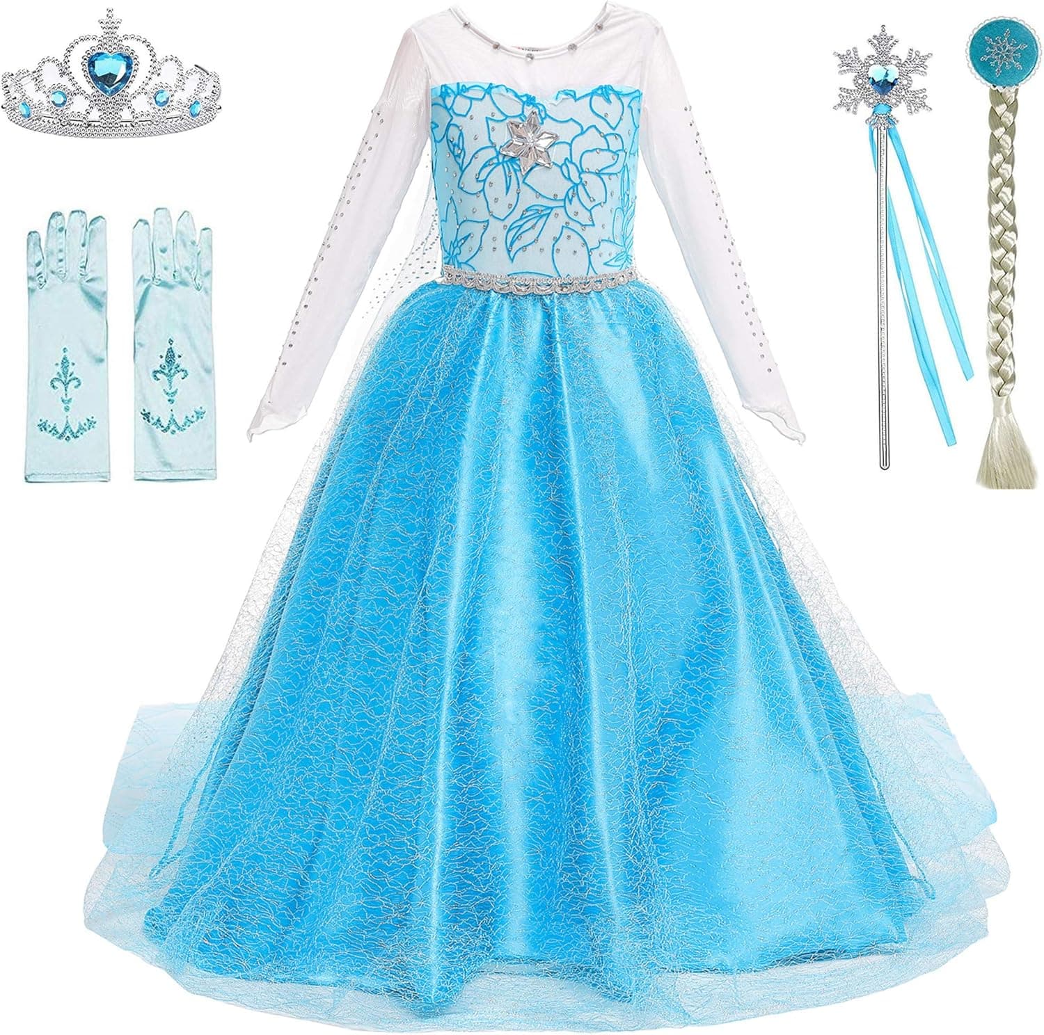 BanKids Princess Costume Birthday Party Dress Up for Little Girls with Wig,Crown,Wand,Gloves Accessories 7-8 Years(Q89w/acc,140cm)