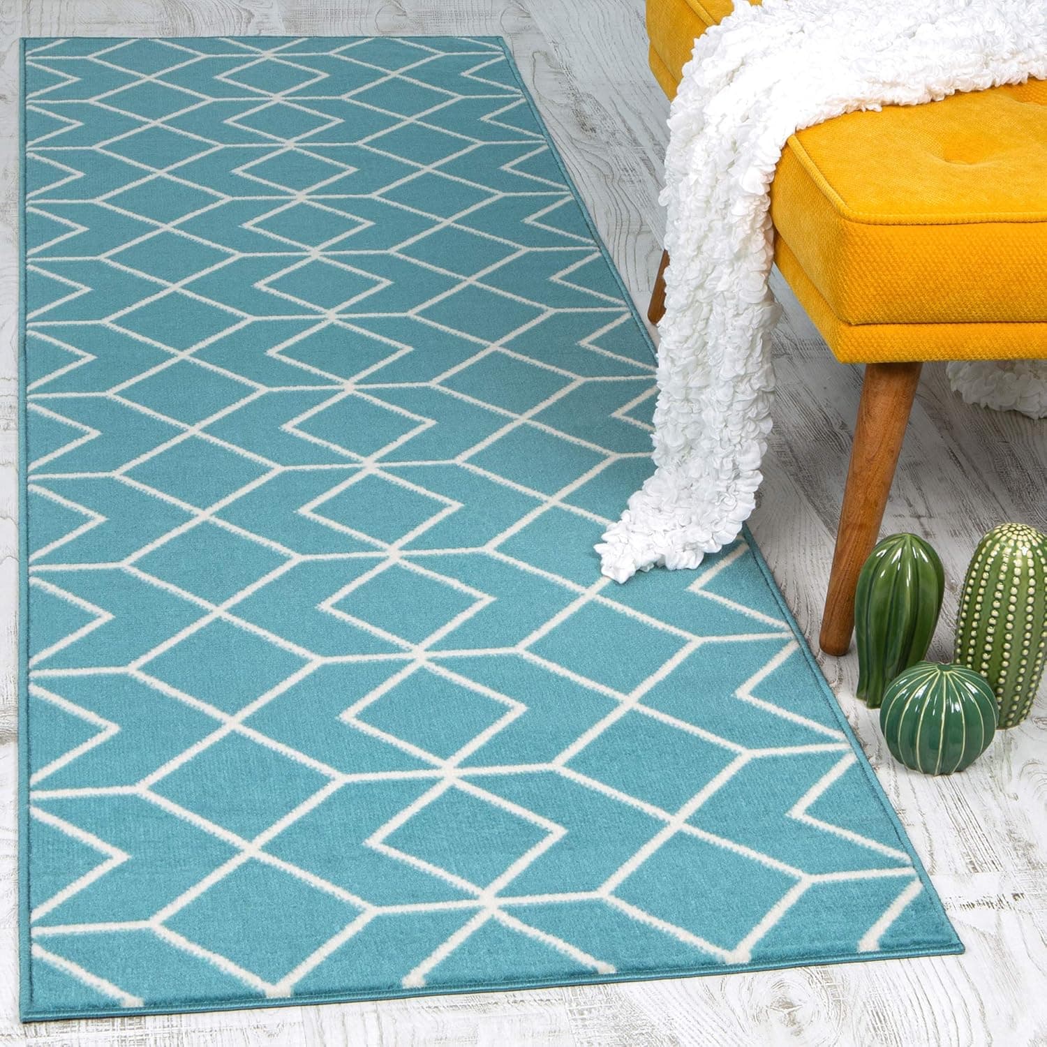Antep Rugs Kashan King Collection Trellis Polypropylene Area Runner Rug (Blue/Cream, 2' x 7')