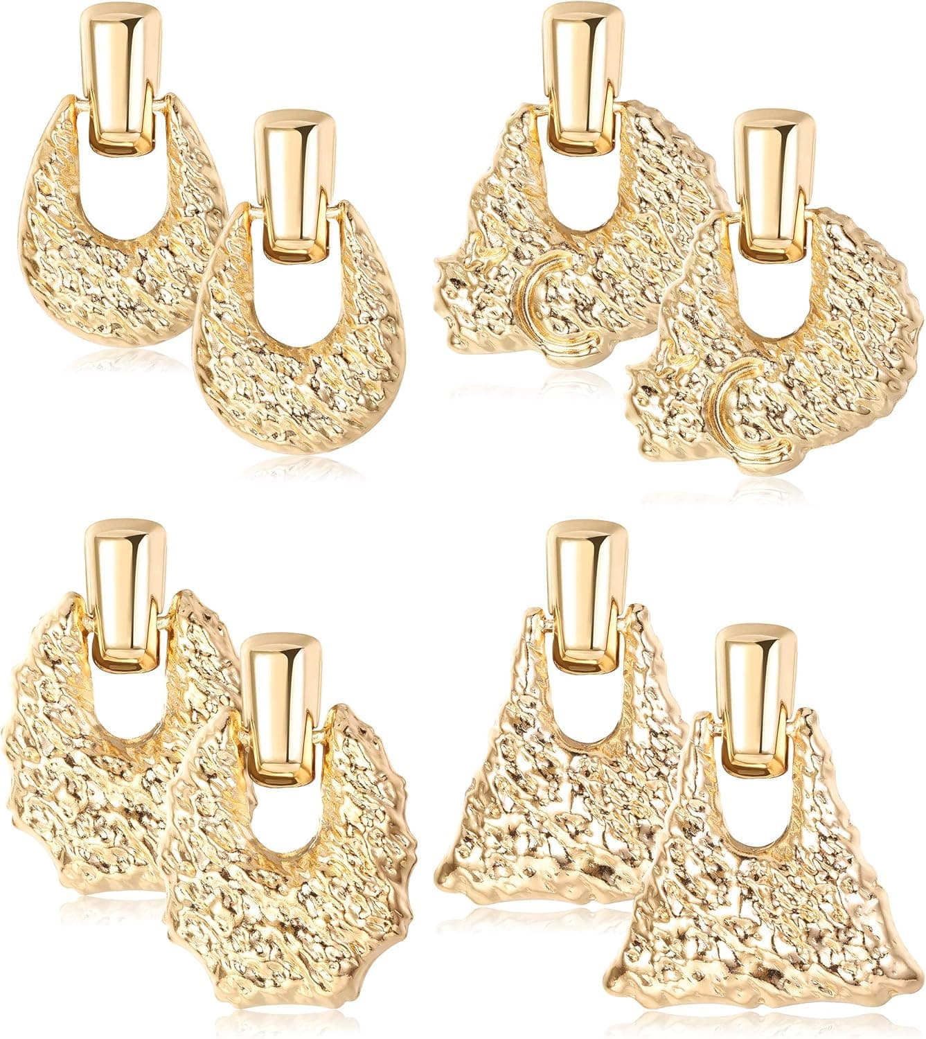 JOERICA 4 Pairs Hammered Statement Earrings for Women Girls Bohemian Exaggerated Geometric Dangle Drop Earrings Set