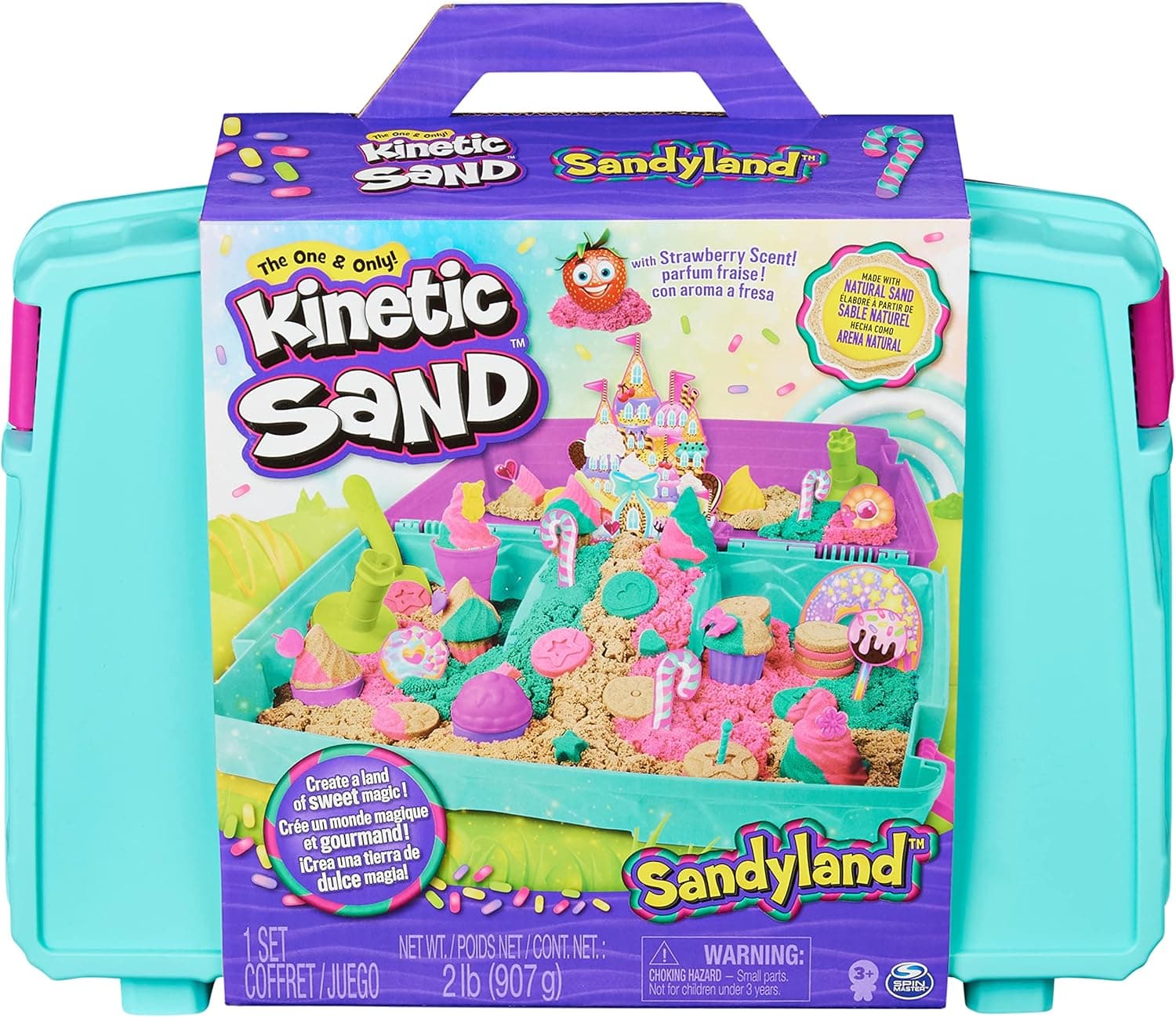 Kinetic Sand Sandyland with 2lbs of Kinetic Sand, Portable Playset with 15+ Tools, Made with Natural Sand, Includes Scented and Colored Kinetic Sand, Play Sand Sensory Toys for Kids Aged 3 and Up