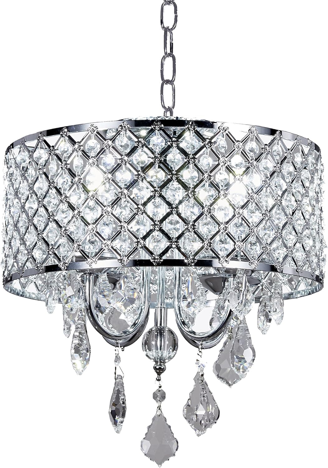 New Legend 4-Light Chrome Round Metal Shade Crystal Chandelier Pendant Hanging Ceiling Fixture