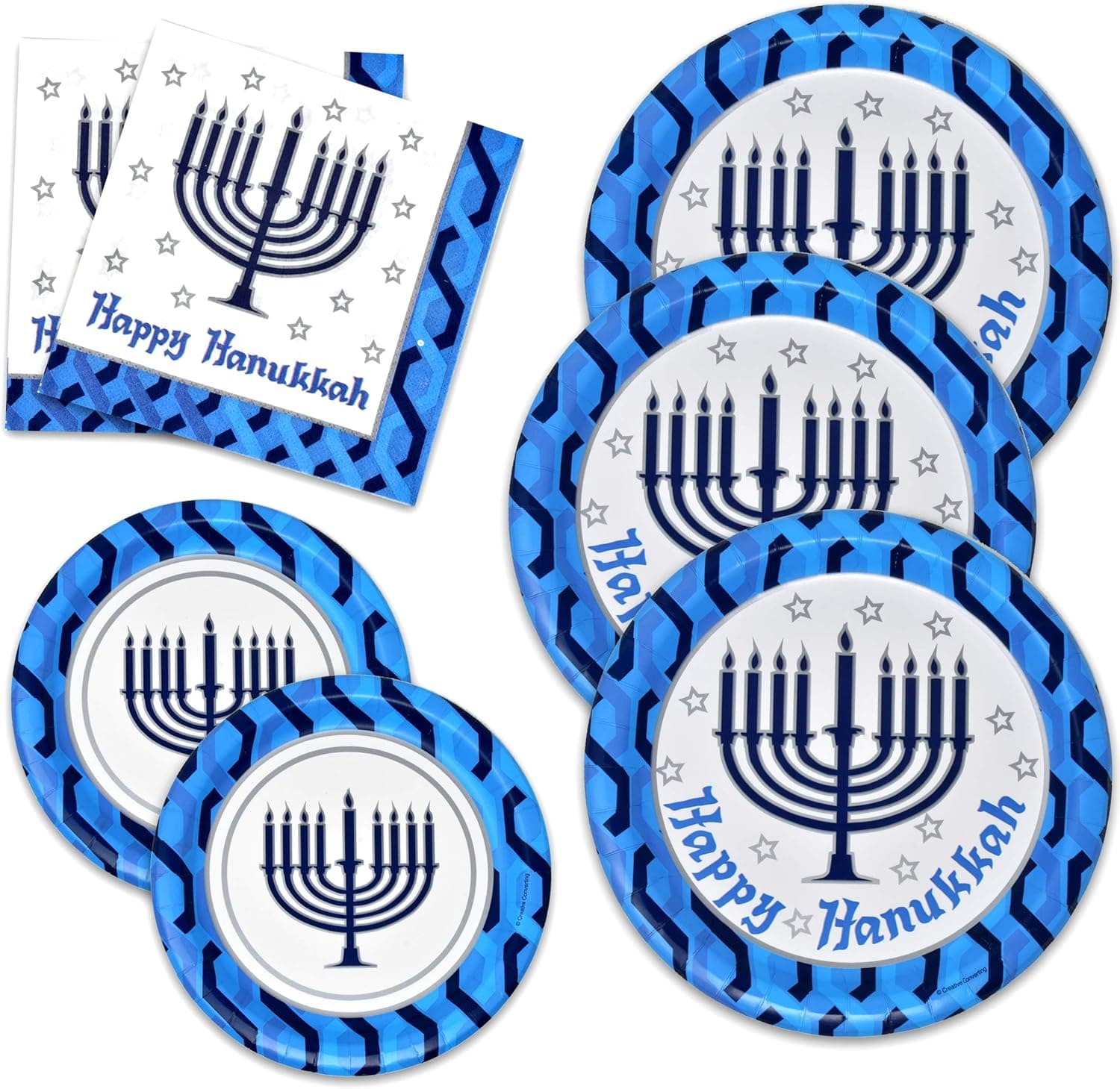 Hanukkah Plates and Napkins for 24 Guests Includes 24 9" Dinner Plates 24 7" Dessert Plates and 48 Luncheon Napkins Chanukah Party Paper Plate Goods Supplies Decorations for Dinner Parties