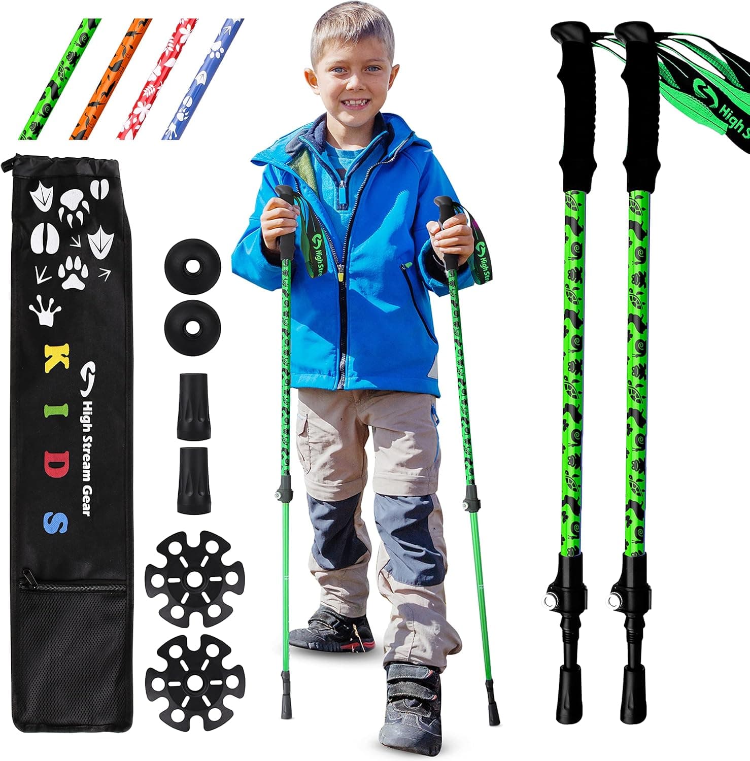 Kids Hiking Poles – Adjustable Telescopic Trekking Poles for Children – Includes: 2 Walking Sticks, Carrier Bag and Accessories All Designed for Boys and Girls