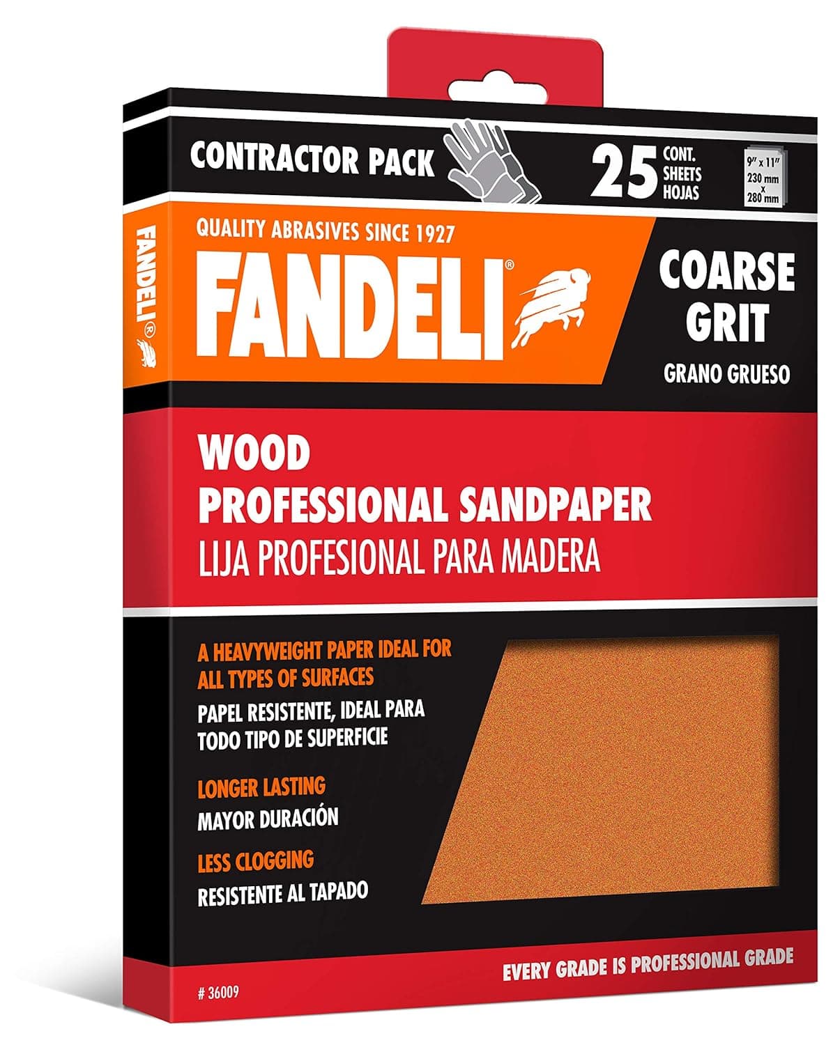 Fandeli | Multi-Purpose Sanding Paper | Coarse Grit | 25 Sheets of 9'' x 11'' | Perfect for Sanding Wood | Hand Sanding | Orbital Sanders
