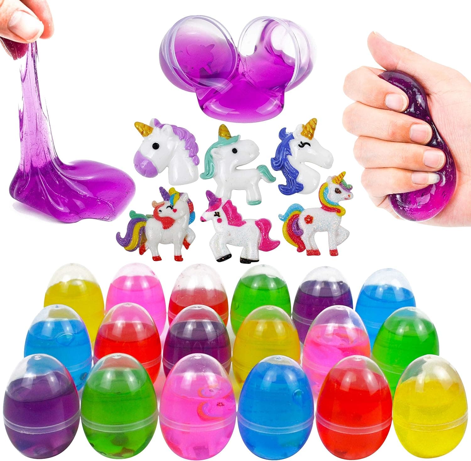 JOYIN 18 Packs Prefilled Easter Egg Filled with Unicorn Figure and Crystal Slime Easter Eggs for Easter Kids Party Favors, Easter Eggs Hunt, Easter Basket Stuffers Fillers, Classroom Prize Supplies