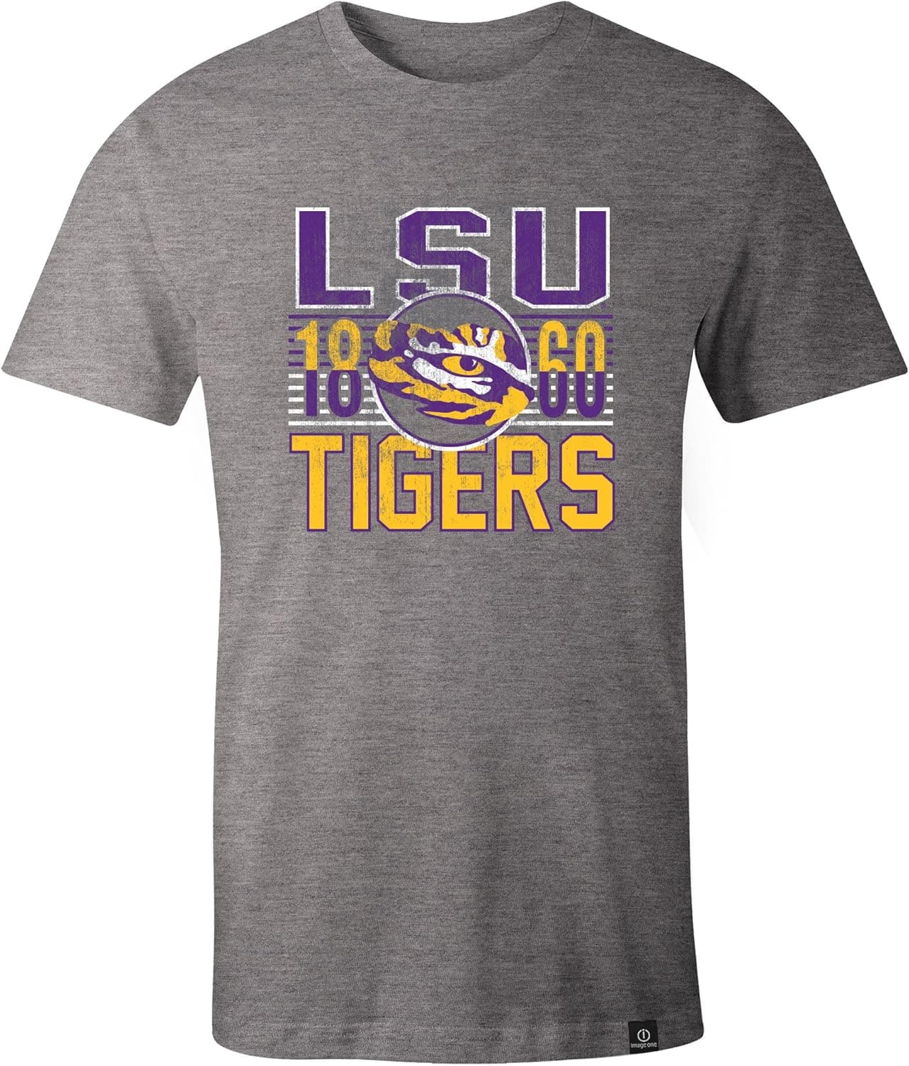 NCAA LSU Tigers Adult NCAA Retro Stacked Image One Everyday Short sleeve T-Shirt, X-Large,HeatherGrey