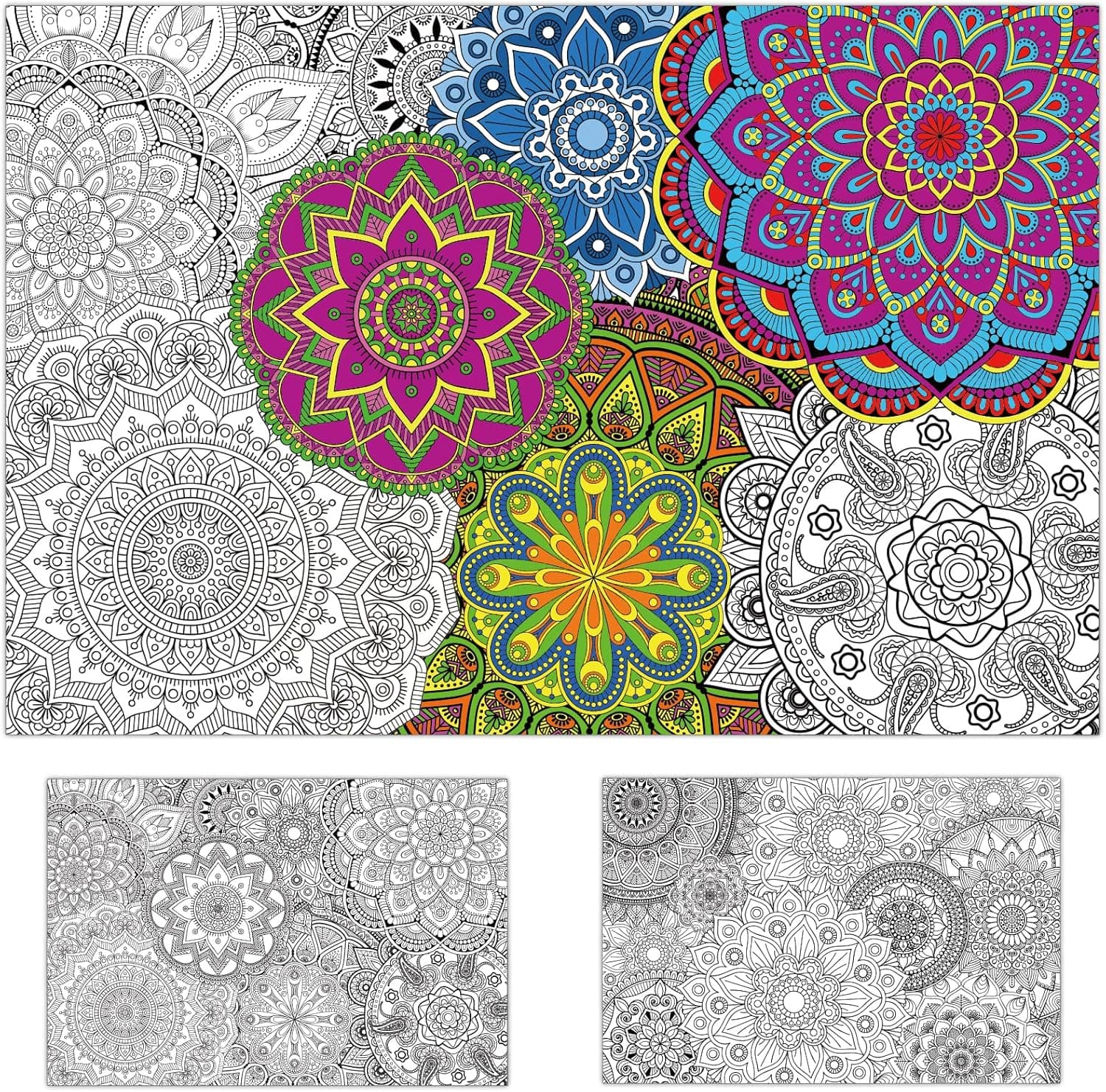2 Pack Giant Mandala Coloring Posters 39" x 26" Jumbo Mandala Coloring Posters for Kids Teens Adults Large Mandala Coloring Tablecloth Huge Art Craft Activity for Home Classroom Party Supplies Favor