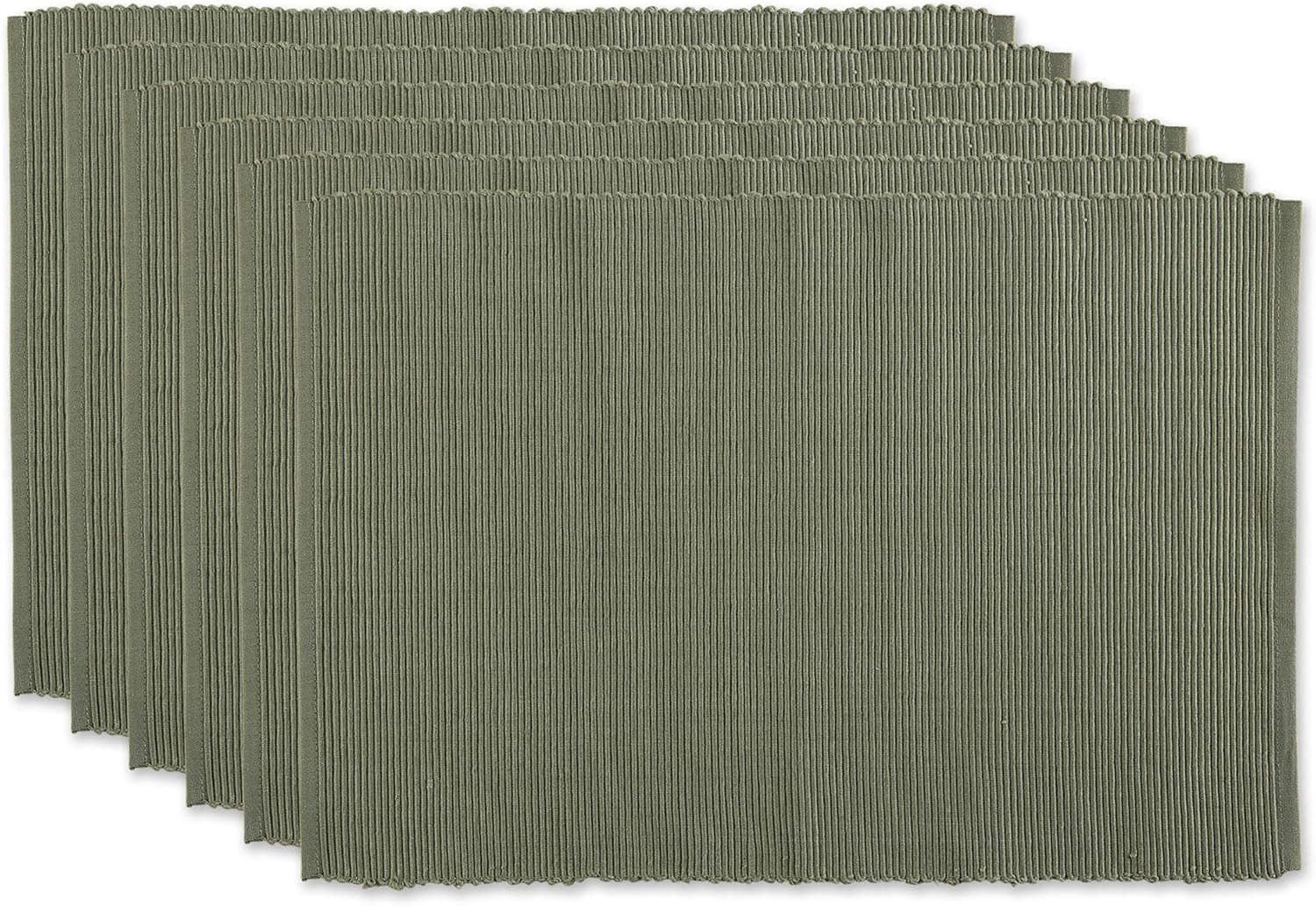 DII Basic Everyday Ribbed Tabletop 100% Cotton, Placemat Set, 13x19, Artichoke, 6 Piece