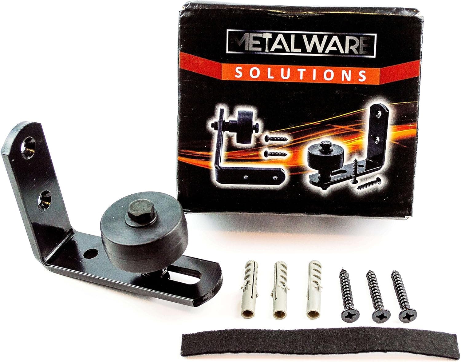 K-Musculo Adjustable Wall Mount Stay Roller Guide for Sliding Barn Doors by Metalware Solutions - Complete Kit Includes Instructions, Anchors, Screws and Quiet Glide Cushion