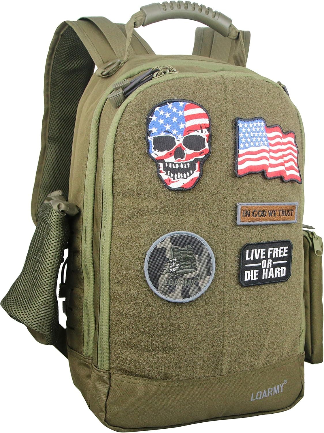 Warriors Product Velcro Backpack Military Tactical Backpack,with Five Velcro Patches,Including 1 US Flags for Outdoor (O.D.Green)