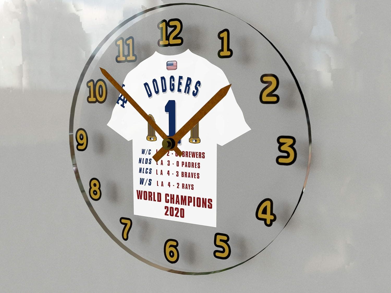 FanPlastic Baseball World Series Champions 2020 Commemorative Jersey Themed Wall Clock - Lets GO Dodgers !! History 32 Years in The Making !! 12" X 12" X 2" Clock