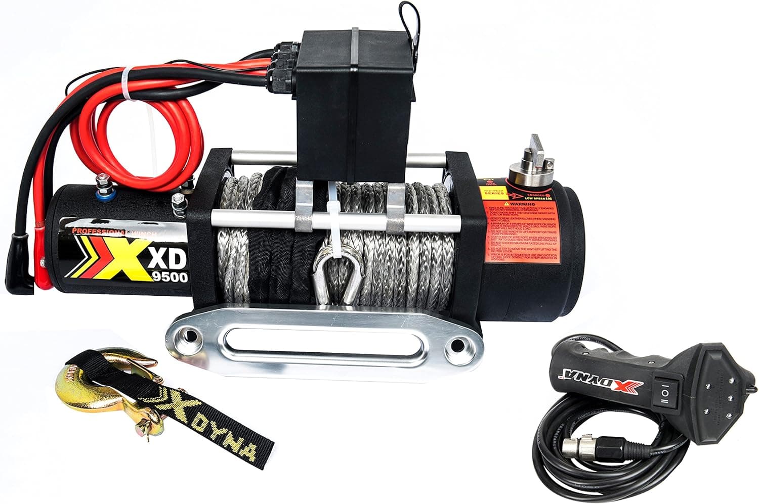 Xdyna 9500LBS 12V Waterproof Electric Winch Remote Handle Showing Load,Synthetic Rope Used to SUV Boat Truck