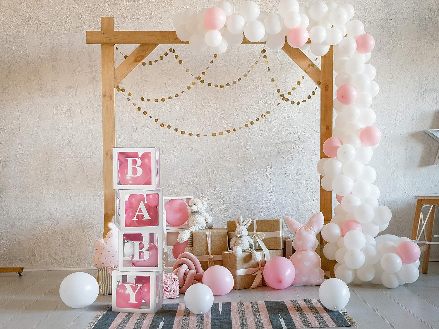 70 Pcs - Baby Shower Boxes Decorations for Girl or Boy -Complete Set - Includes 30 Balloons and 36 Letters - Gender Reveal Box for Balloons - Baby Blocks Decorations for Baby Shower and Party Boxes