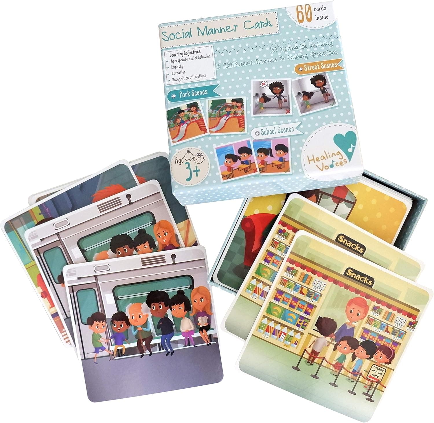 Social Behavior Learning Game - Social Communication and Emotional Skills Learning Flash Cards Activities for Pre-School Kindergarten on Awareness and Manners - 30 Scenarios with Guiding Questions