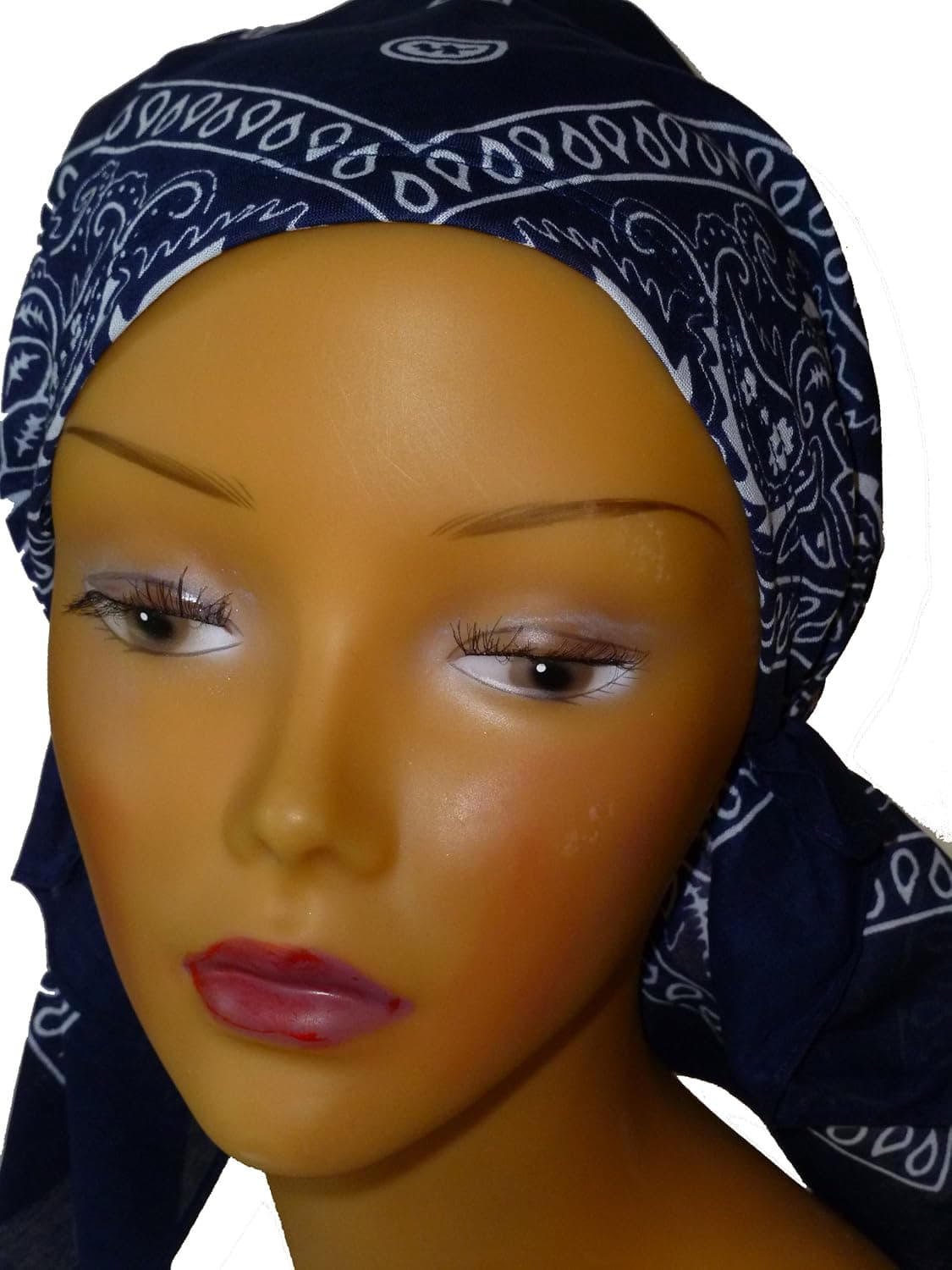 Paisley Printed Pre Tied Fitted Bandana Tichel Chemo Cotton Head Scarf (Navy Blue)