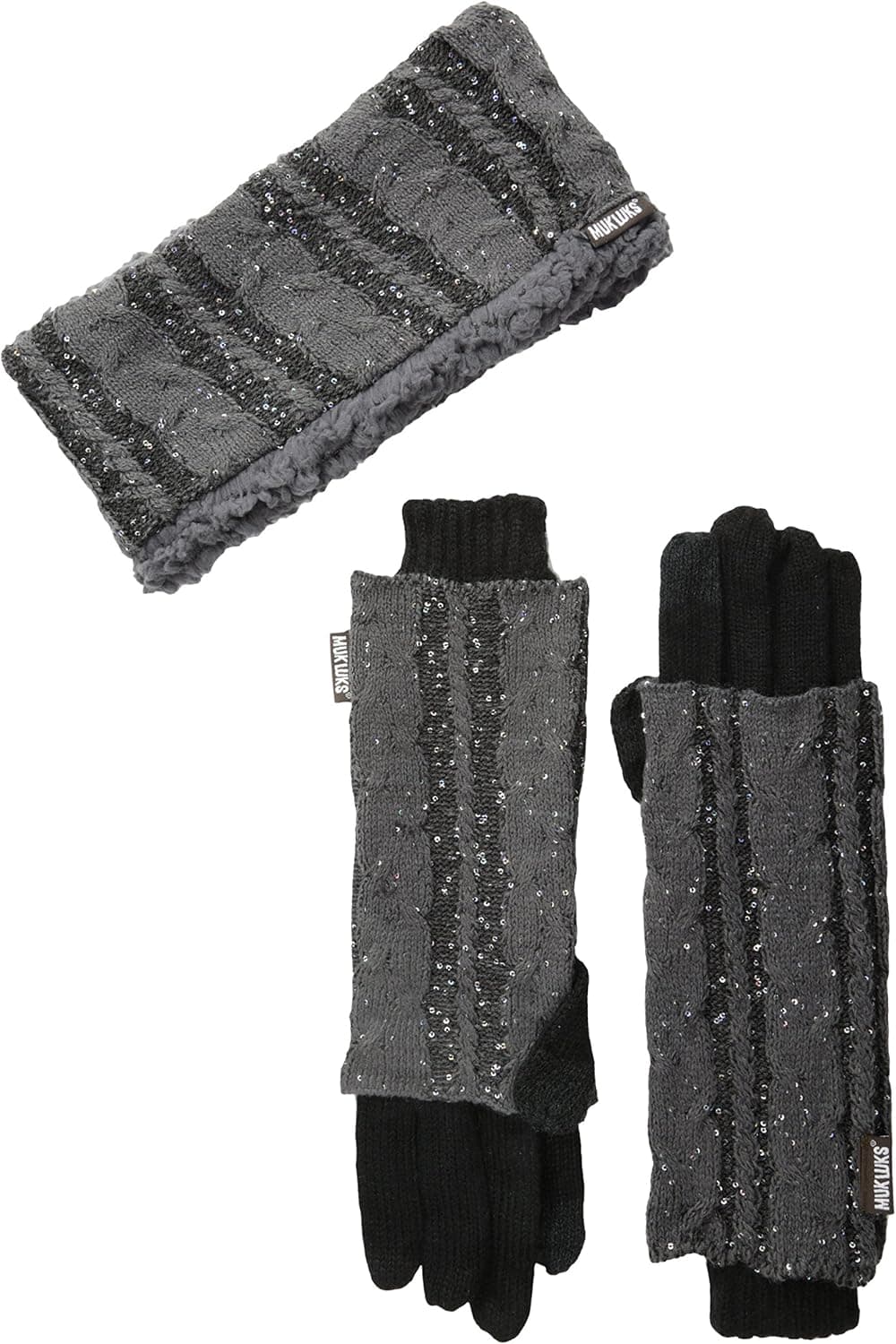 Muk Luks Women's Sprinkled Cable Headband and 3 in 1 Glove Set