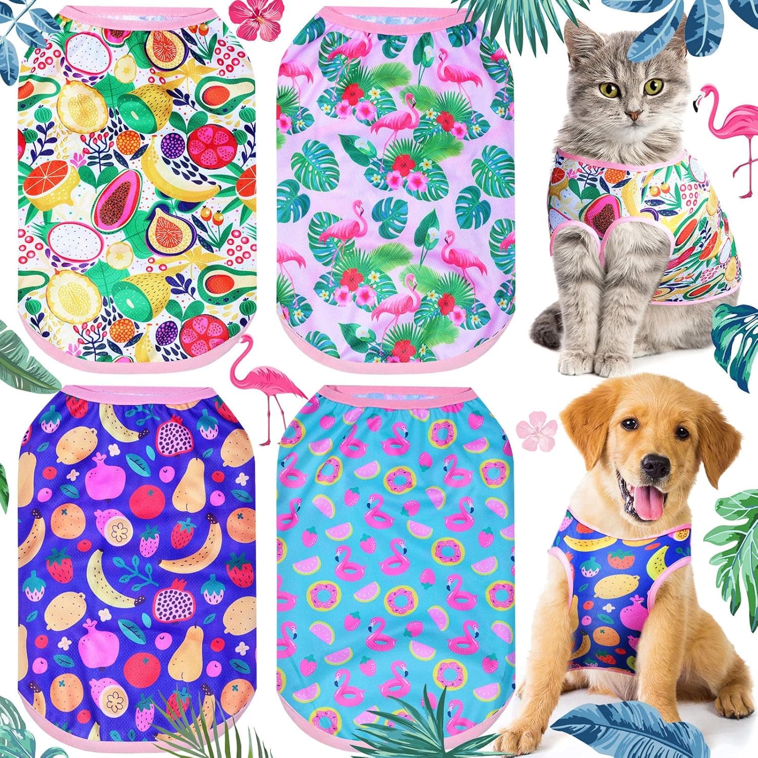 4 Pieces Printed Pet Shirt Summer Pet T Shirt Soft and Breathable Dog Shirt Dog Clothes Lovely Puppy Pullover Dog Clothing for Small Medium Cat Dog Puppy