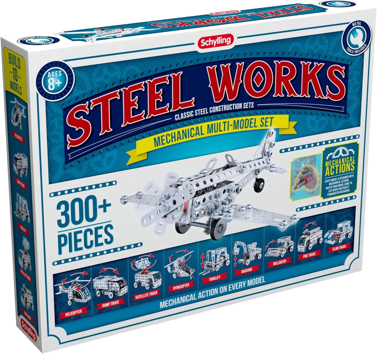 Schylling Steel Works Mechanical Multi-Model Construction Building Kit, 96 months to 180 months