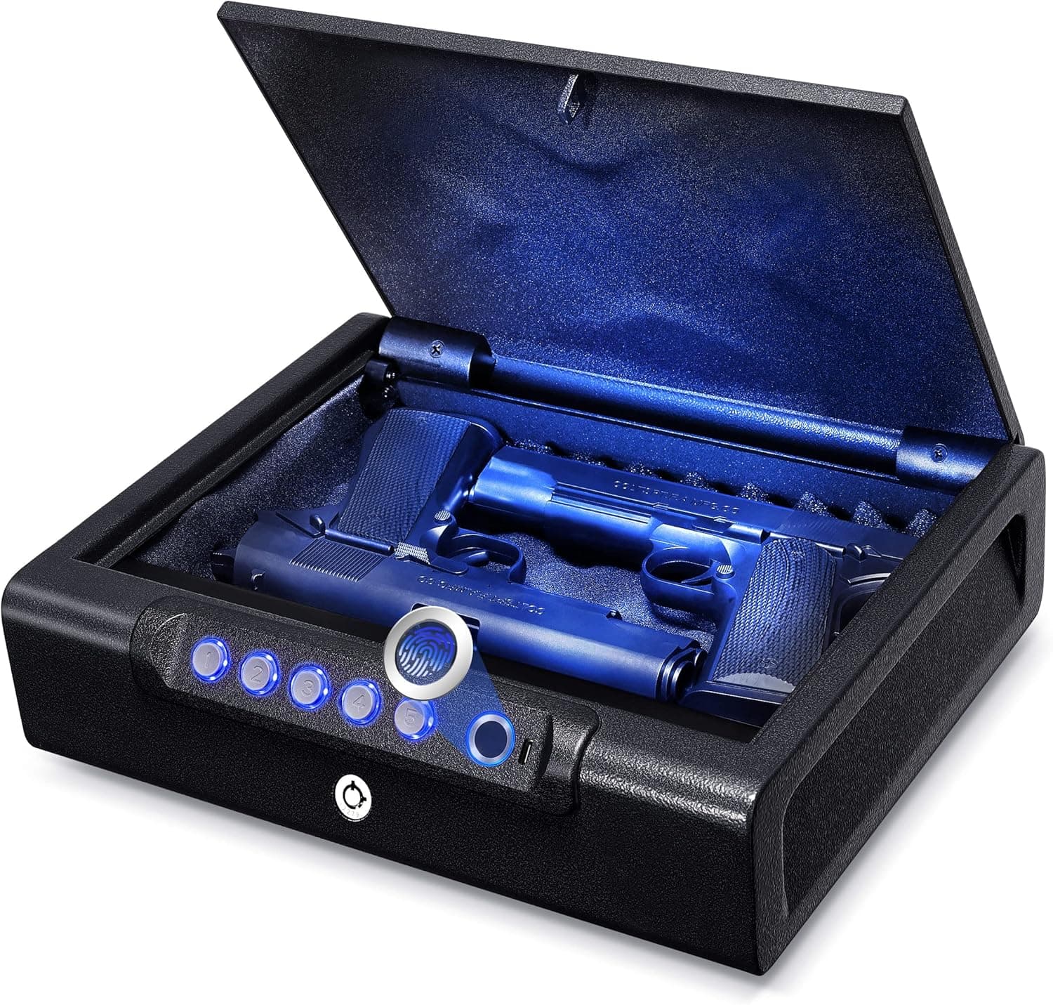 SYCEES Biometric Fingerprint Gun Safe-Quick Access,100 Fingerprints,Backlit Keypad, Silent Entry,Backup Keys,Biometric Gun Safe for Handgun Pistols for Nightstand, Bedside, Home, Car Travel