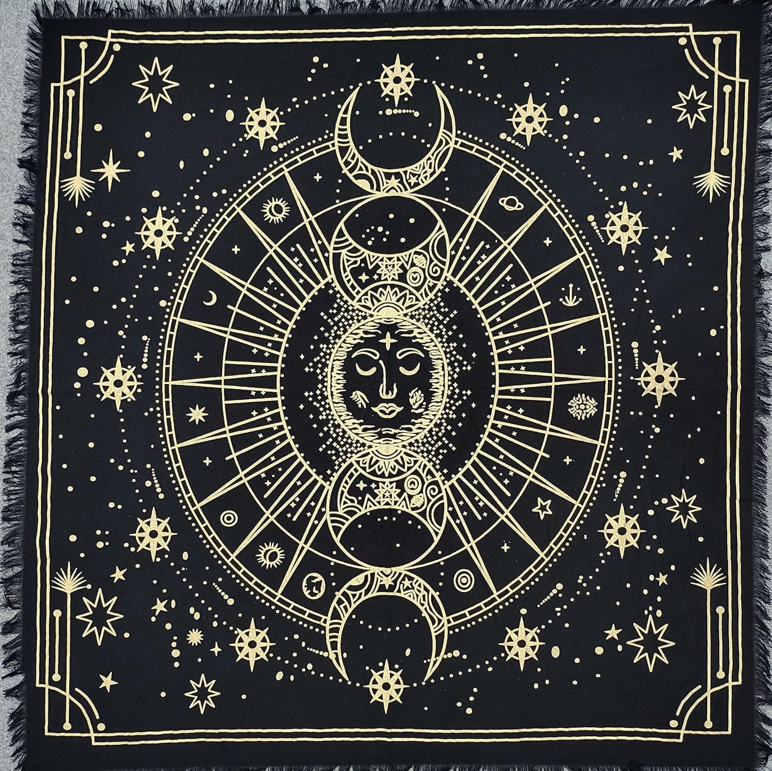 THE ART BOX Altar Cloth 36x36 Inches Moon Phases Celestical Deck Alter Square Wall Hanging Tablecloth Sacred Place Home Décor Moon Faces Premium Tarot Cloth Spirituall