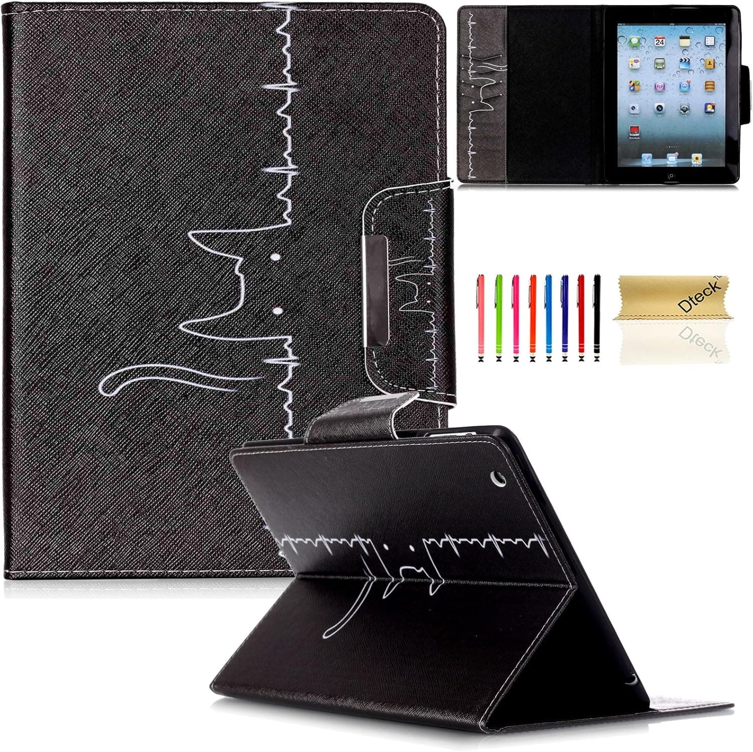 iPad Case,iPad 2/3/4 Flip Case, Dteck(TM) Magnetic Synthetic Leather Stand Smart Cover with [Auto Wake/Sleep Function] for Apple iPad 4th Retina Display,iPad 3 & iPad 2 (Line Cat)