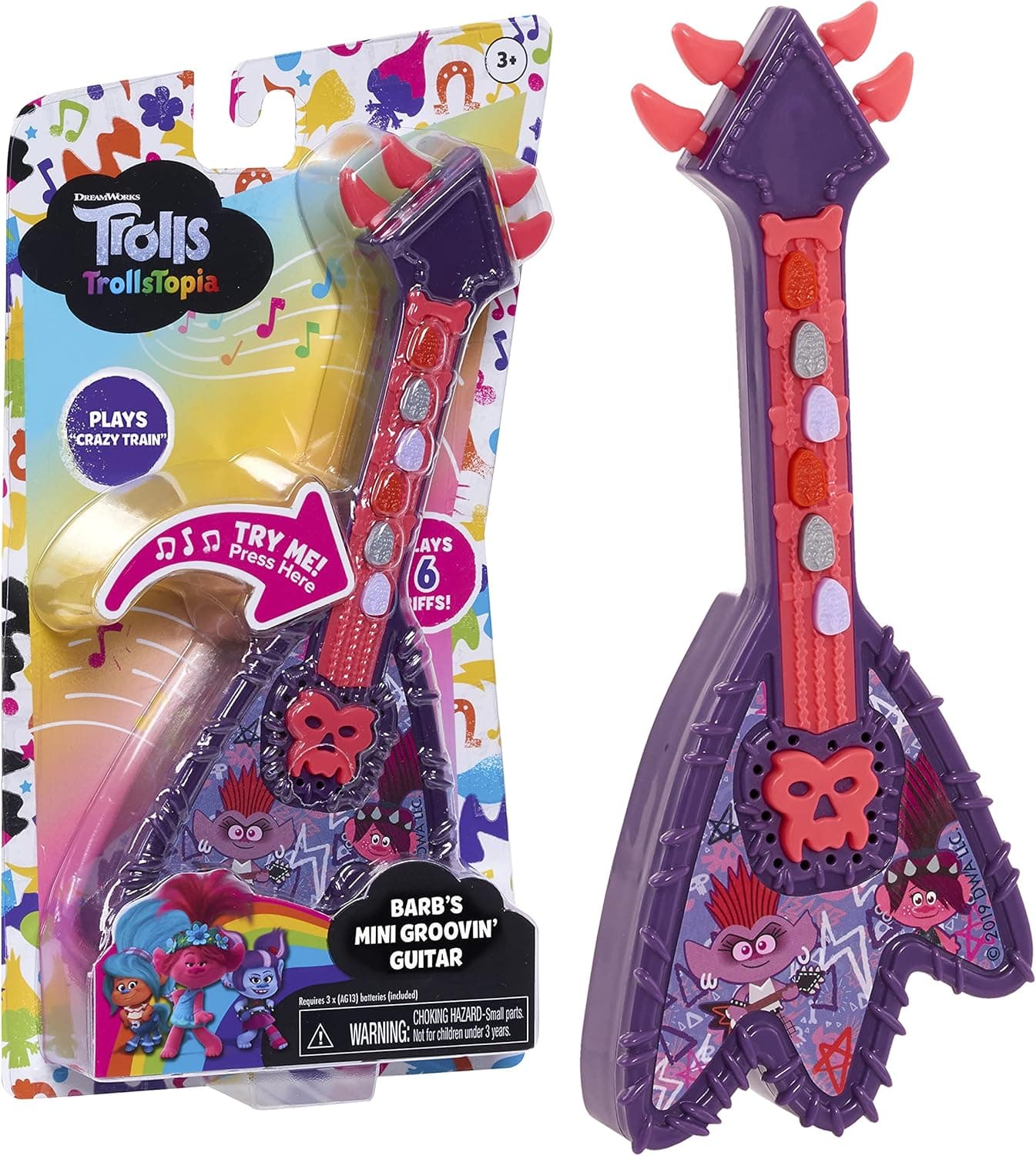 DreamWorks TrollsTopia Barb’s Mini Groovin’ Toy Guitar, Small Novelty Kids Instrument, Plays Crazy, by Just Play