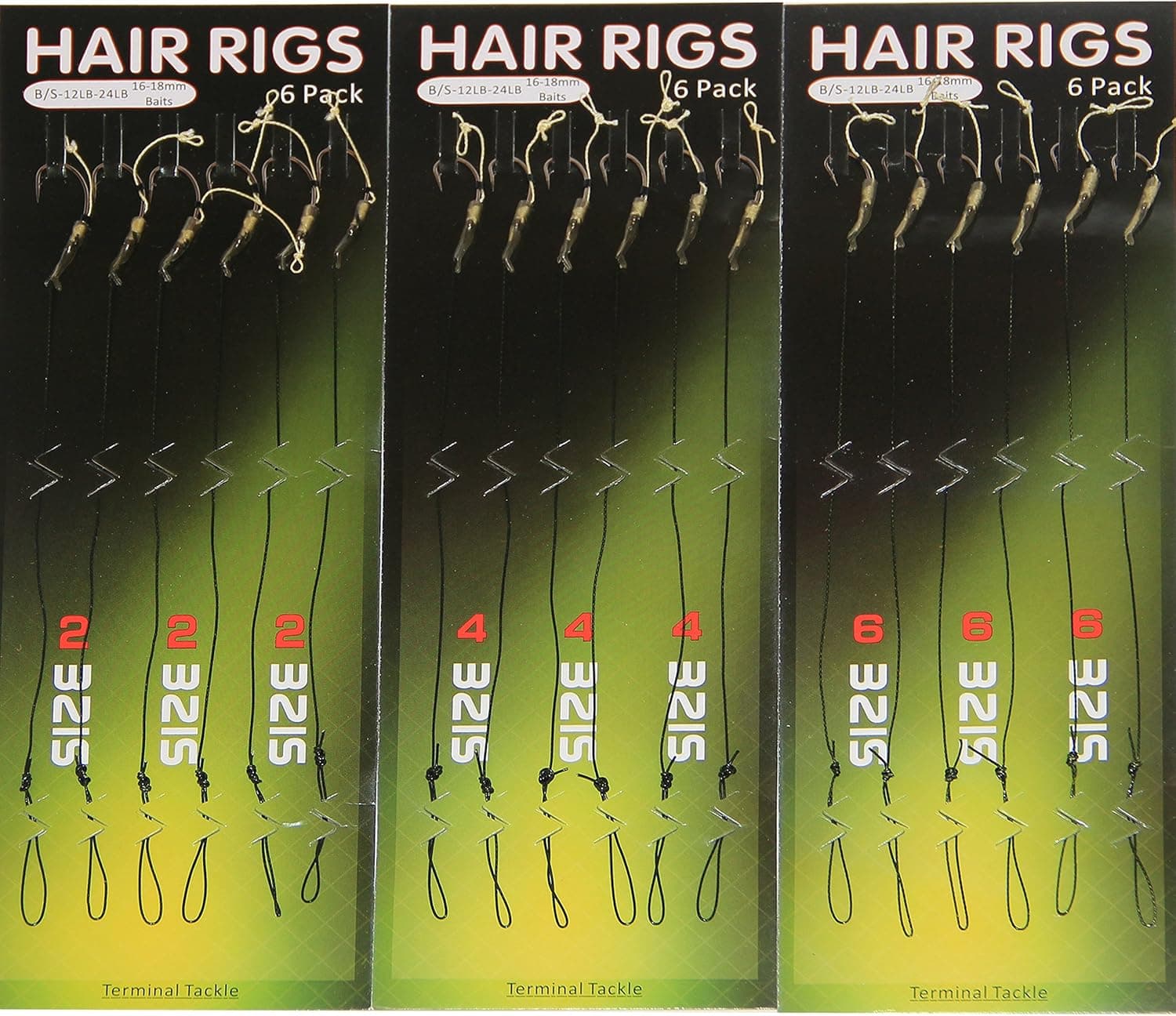 18pcs Carp Fishing Hair Rigs Coated Line Carp Hair Rig with Barbed Carp Hook Anti-Tangle Rig Sleeves Carp Fishing Connector Size 2 4 6