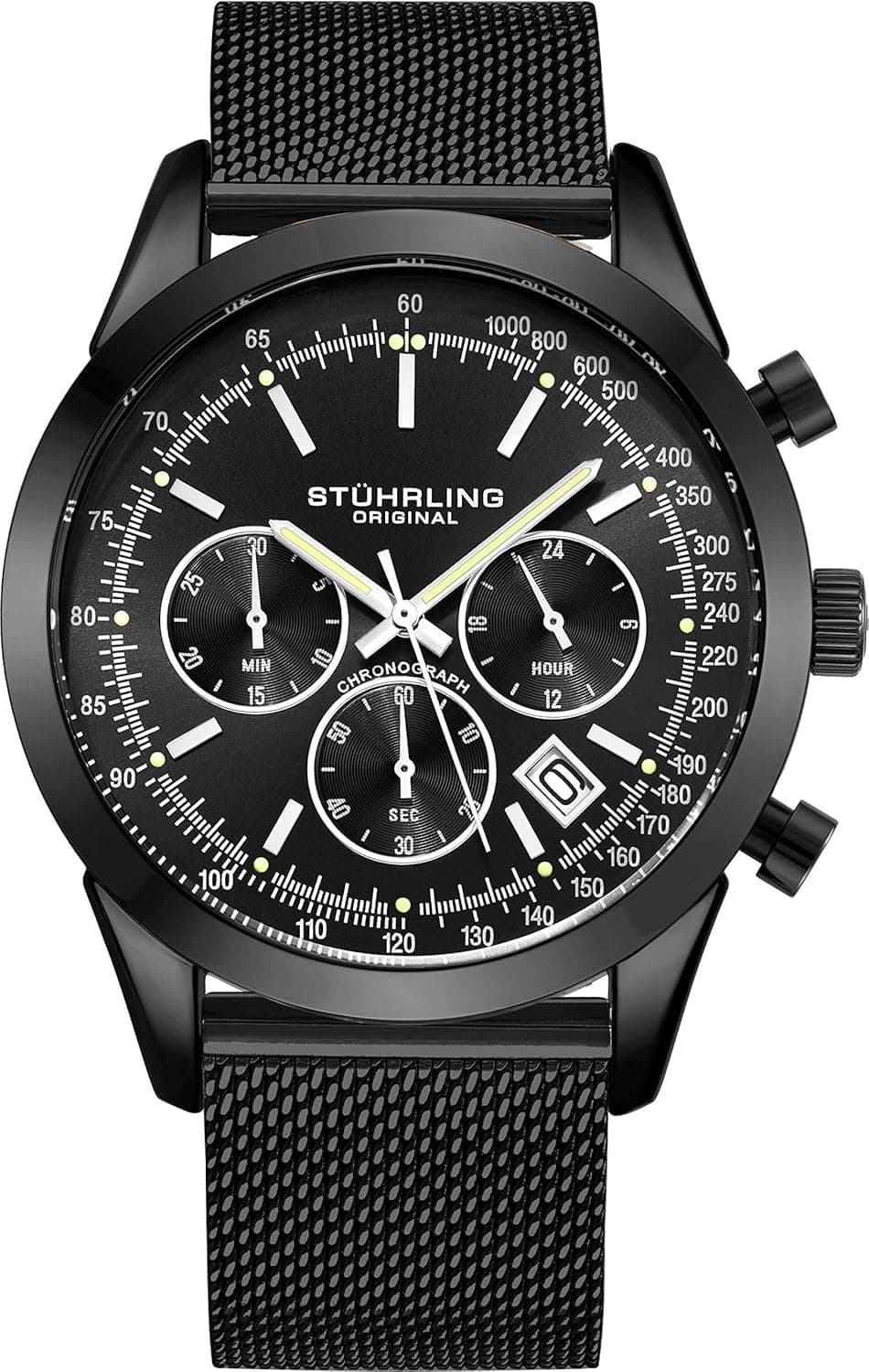 Stuhrling Original Chronograph Mens Watch Analog Watch Dial with Date - Tachymeter, Leather or Mesh Band