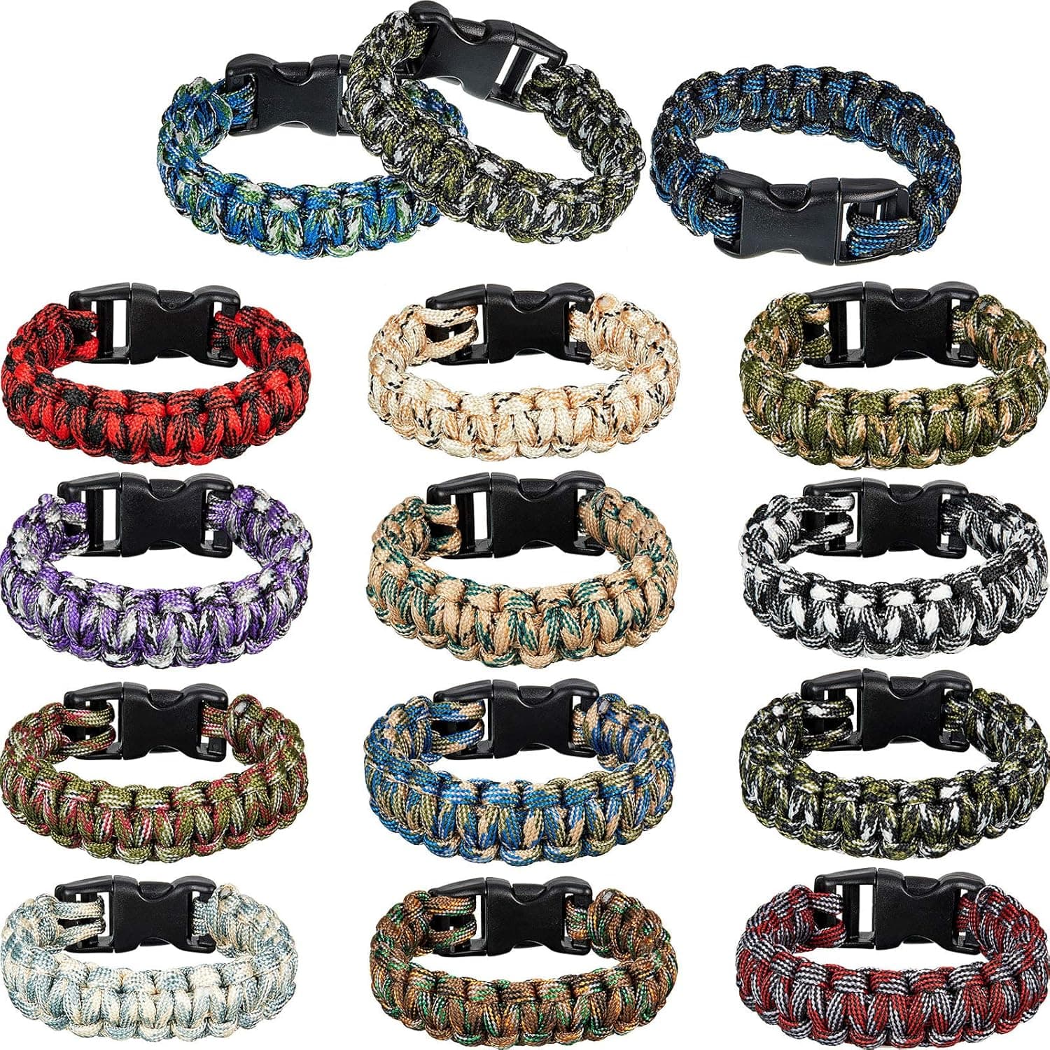 15 Pieces Kids Paracord Bracelet Parachute Cord Bracelet Paracord Bracelets for Men Survival Emergency Tactical Bracelets for Teens Camping Climbing Theme Party Outdoor Activities