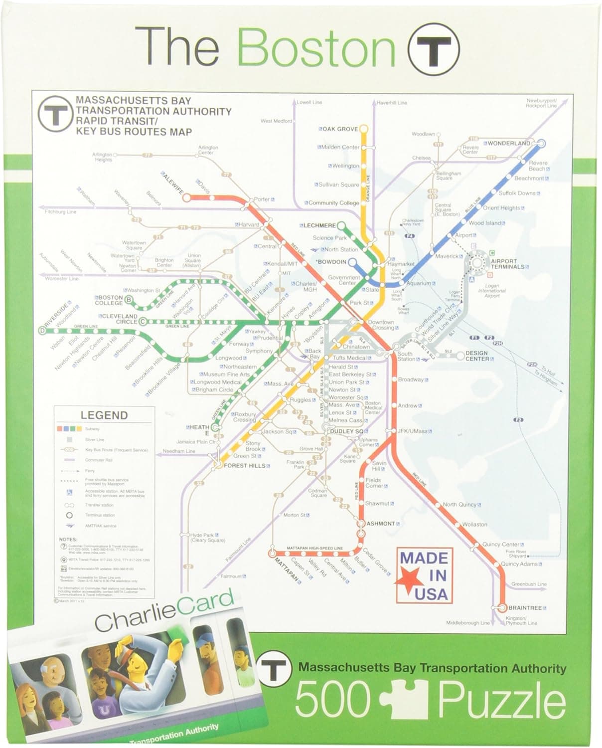 New York Puzzle Company - Transit Maps Boston T Map - 500 Piece Jigsaw Puzzle