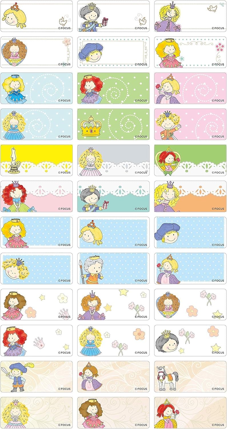 Focus 72 Pieces Personalizable Princesses Designs Waterproof Name Labels/Tags/Stickers for Daycare, Preschool, Kindergarten