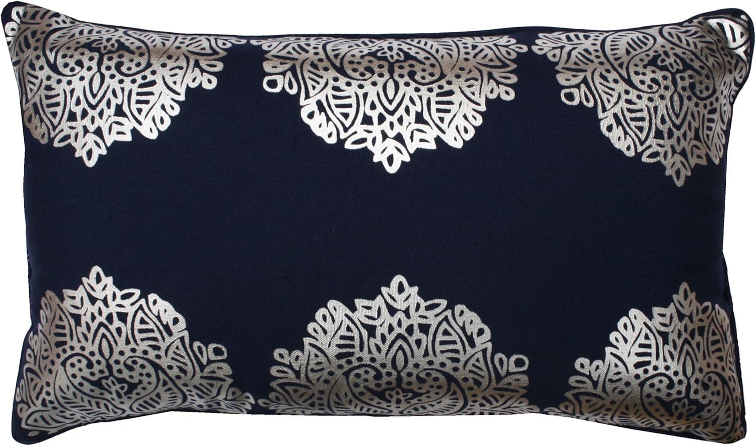 Thro by Marlo Lorenz 7089 Faux Linen Hailee Foil Pillow, 12 by 20-Inch, Peacoat Navy Silver