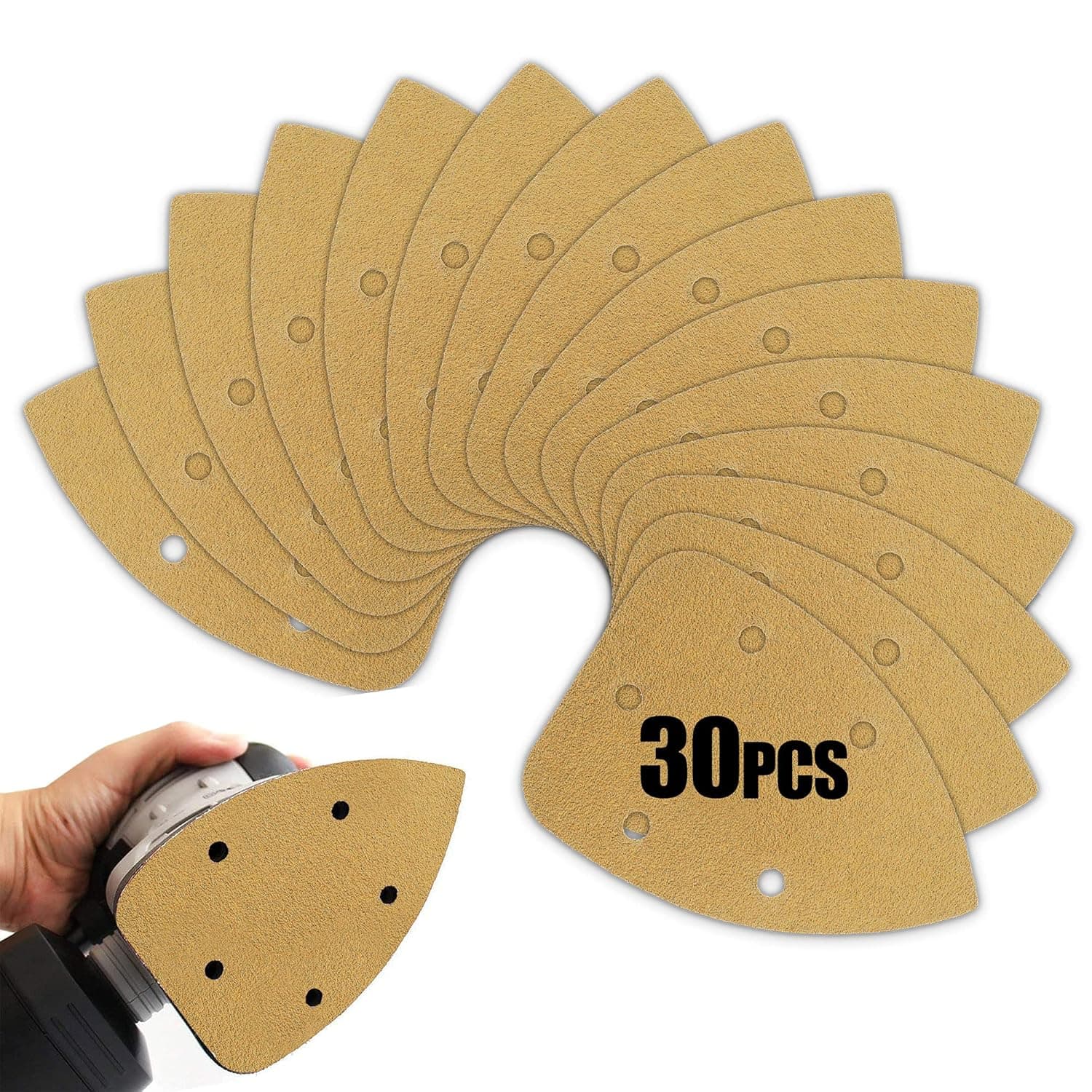 BOSHCRAFT 30 Pcs Mouse Sander Sandpaper, 60 Grit Detail Sander Sandpaper Hook and Loop Sandpaper Mouse Sander Pad for Detail Sander 5 Inch 5 Holes