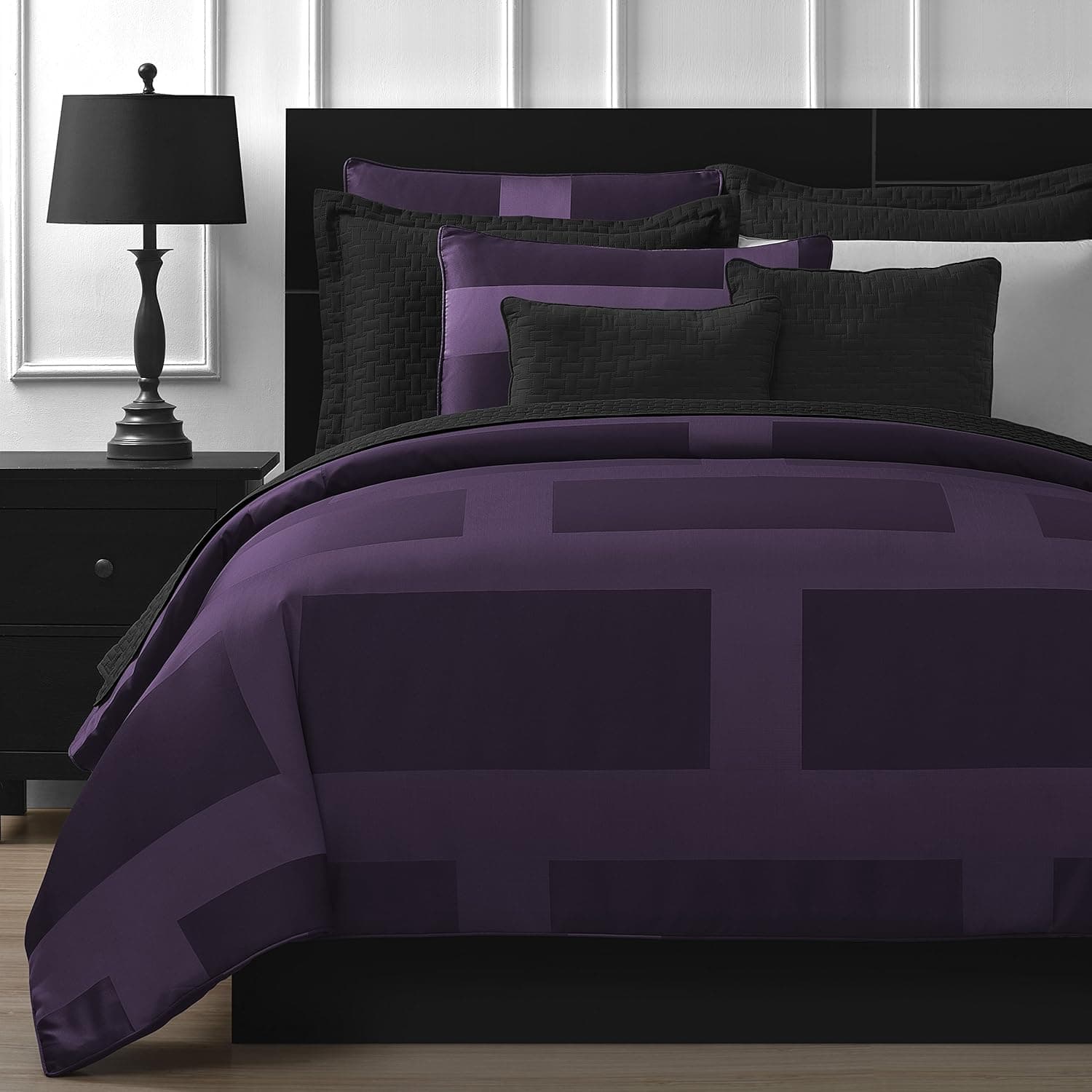 Comfy Bedding | 5-Piece Comforter Set | Microfiber Bedding | Full | Frame – Plum | 1 Comforter, 2 Pillow Cases, 1 Square Decorative Pillow & 1 Rectangle Decorative Pillow | Microfiber | Modern