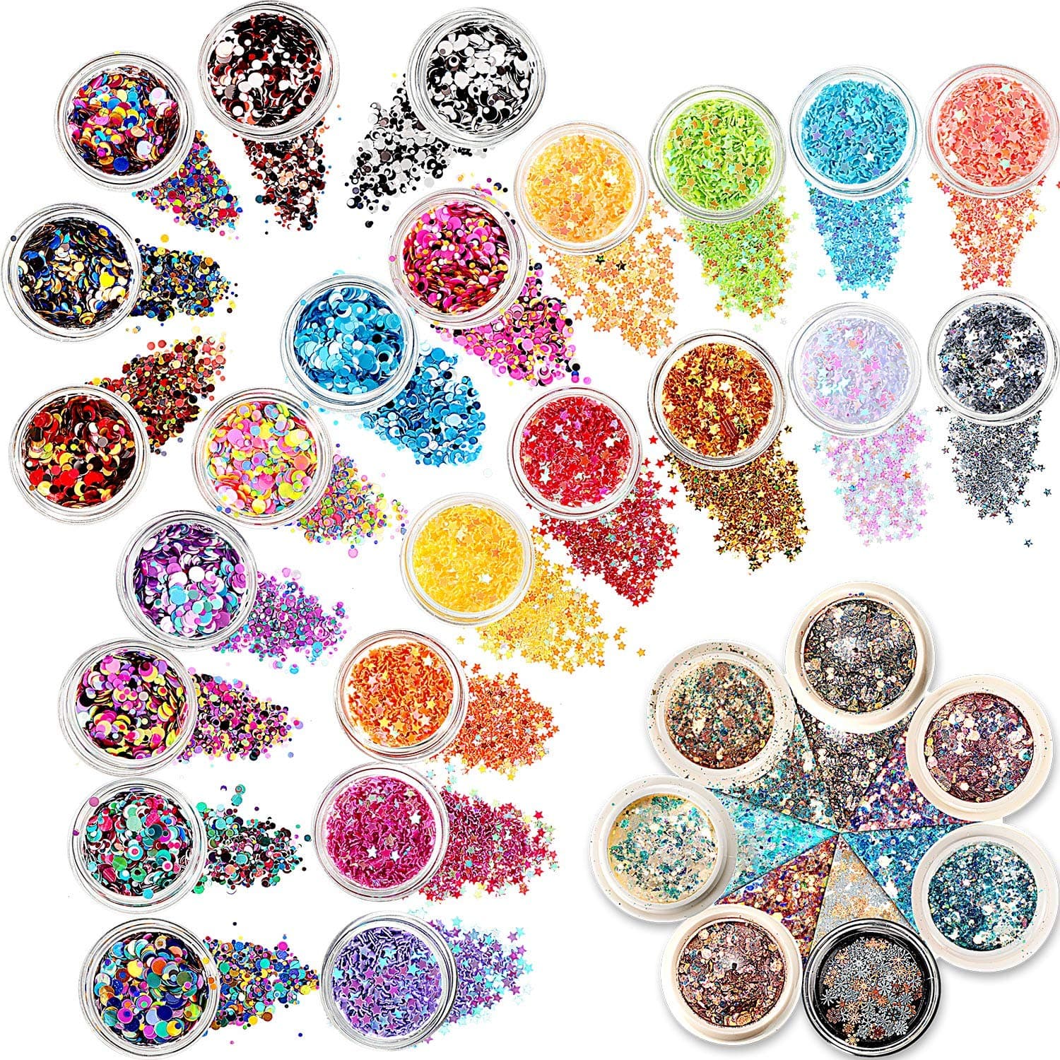 31 Boxes DIY Colored Holographic Nail Sequins Colorful Confetti Sticker Laser Nails Art Glitters Thin Paillette Flakes Stickers for Christmas Nail Manicure Decals Decoration