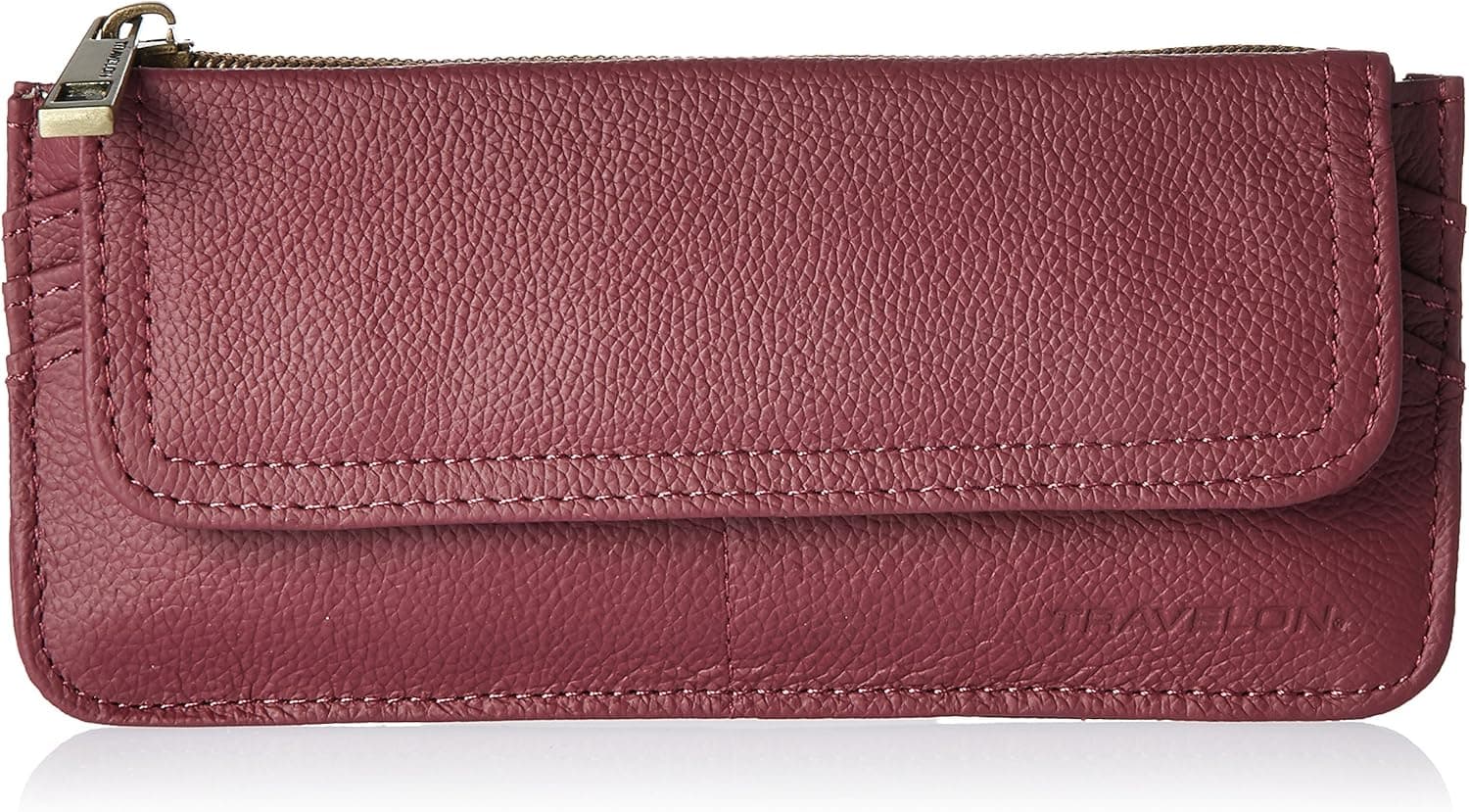 Travelon Women's RFID Blocking Leather Slim Wallet, Berry, One Size