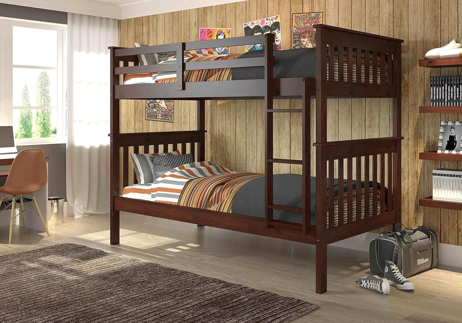 Twin over Twin Mission Bunk Bed in Cappucino