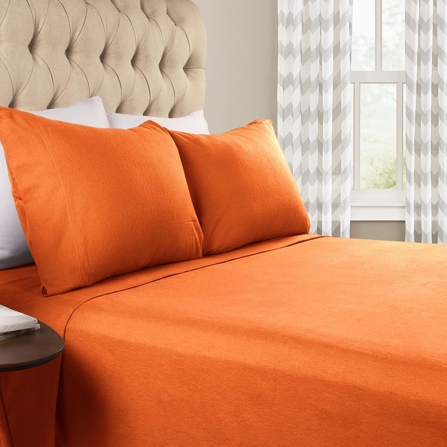 Superior Premium Cotton Flannel Sheets, All Season 100% Brushed Cotton Flannel Bedding, 3-Piece Sheet Set with Deep Fitting Pockets - Pumpkin Solid, Twin XL Bed